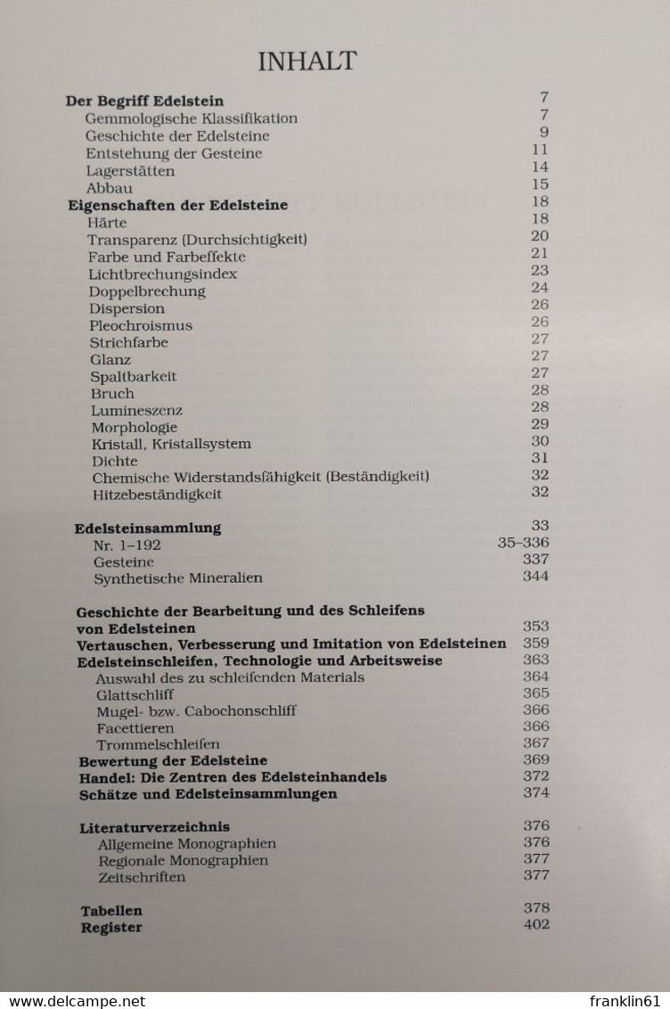 Edelsteine. Handbuch Und Führer Für Den Sammler. - Autres & Non Classés