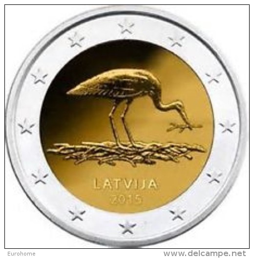 Letland-Lettonia 2015  2 Euro  Commemo  Ooievaar - Cigogne  UNC Uit De Rol  UNC Du Rouleaux  !! - Lettland