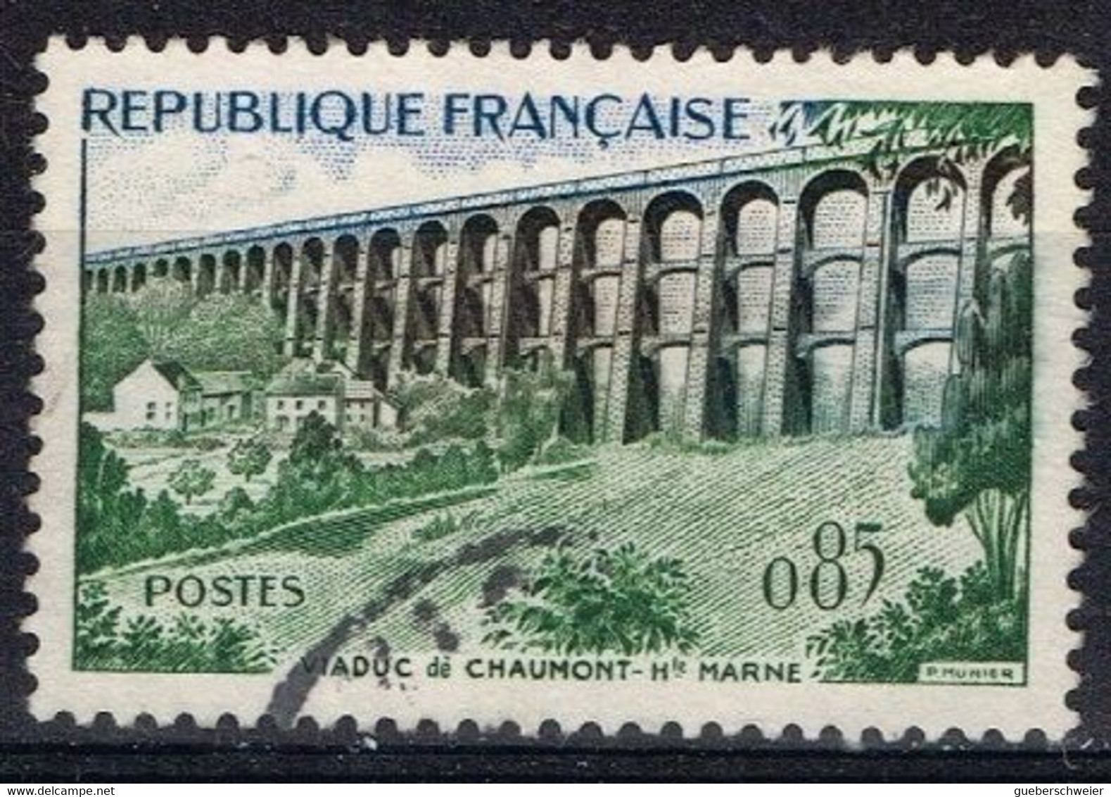 FR VAR 58 - FRANCE N° 1240 Obl. Viaduc De Chaumont Variété Haut Du Viaduc Bleu - Oblitérés