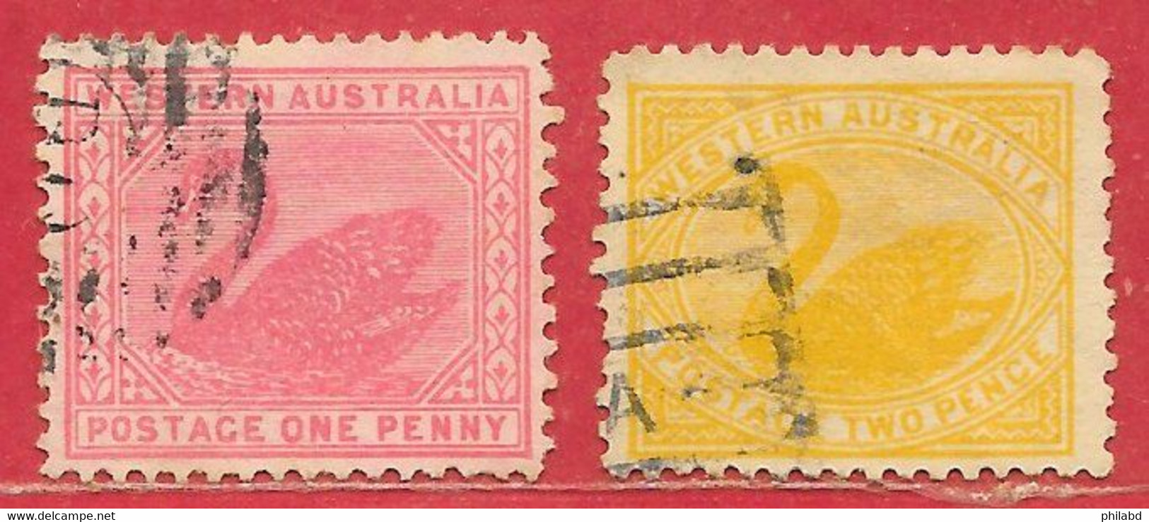 Australie Occidentale N°70 1p Rose & N°71 2p Jaune (filigrane A, Dentelé 12-12,5) 1905-12 O - Usados