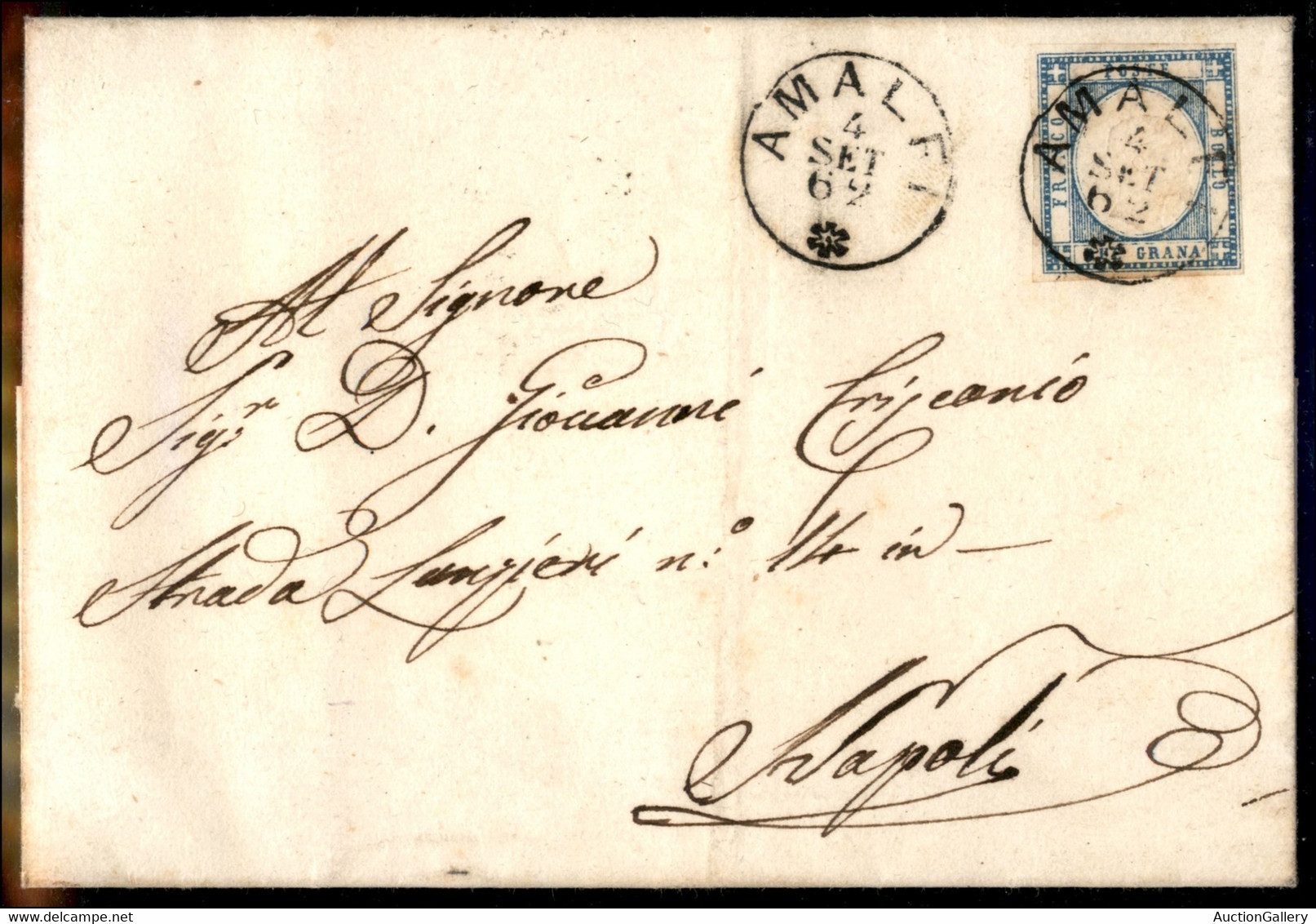 Antichi Stati Italiani - Province Napoletane - Annullamenti - Amalfi - 2 Grana (20) Su Lettera Per Napoli Del 4.9.1862 - Autres & Non Classés