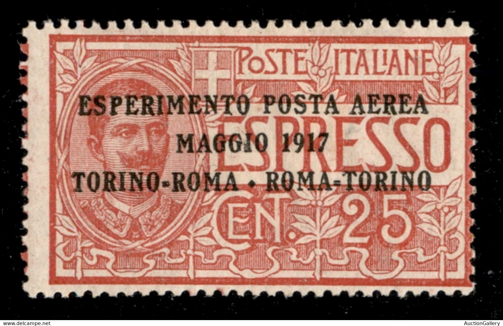 Regno - Vittorio Emanuele III - Posta Aerea - 1917 - 25 Cent Torino Roma (1 - Aerea) Con Dentellatura Verticale Spostata - Other & Unclassified