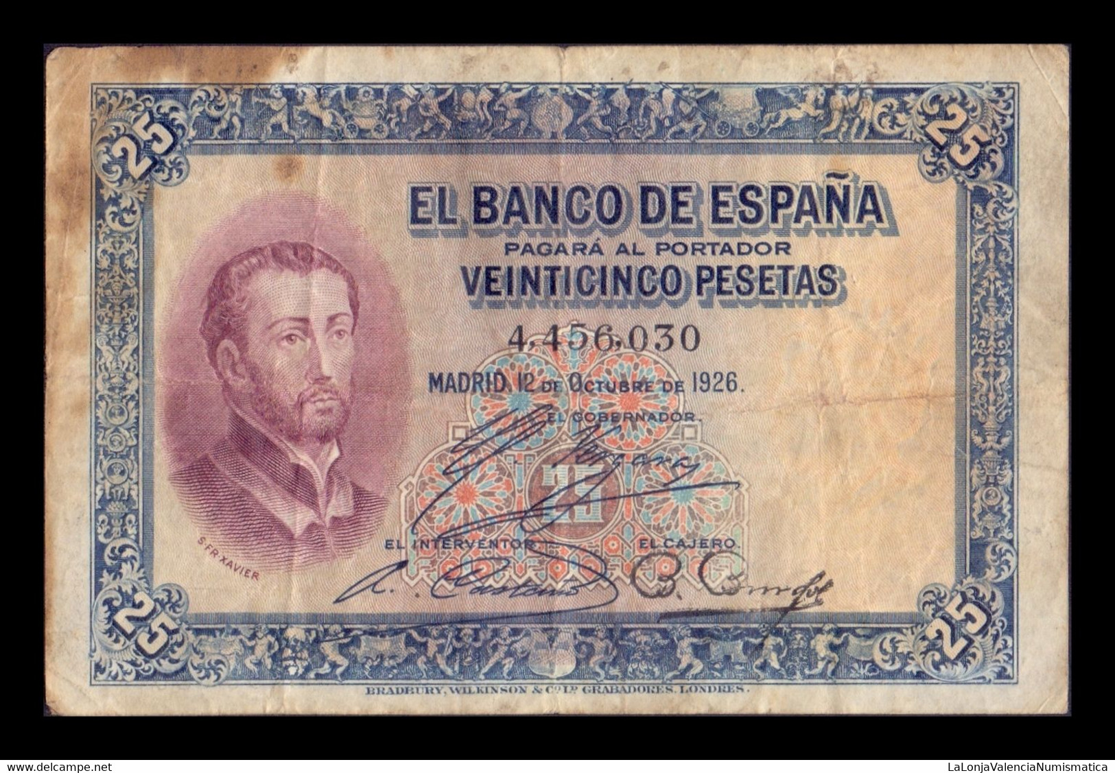 España Spain 25 Pesetas San Francisco Xavier 1926 Pick 71 T.030 BC F - 1-2-5-25 Pesetas