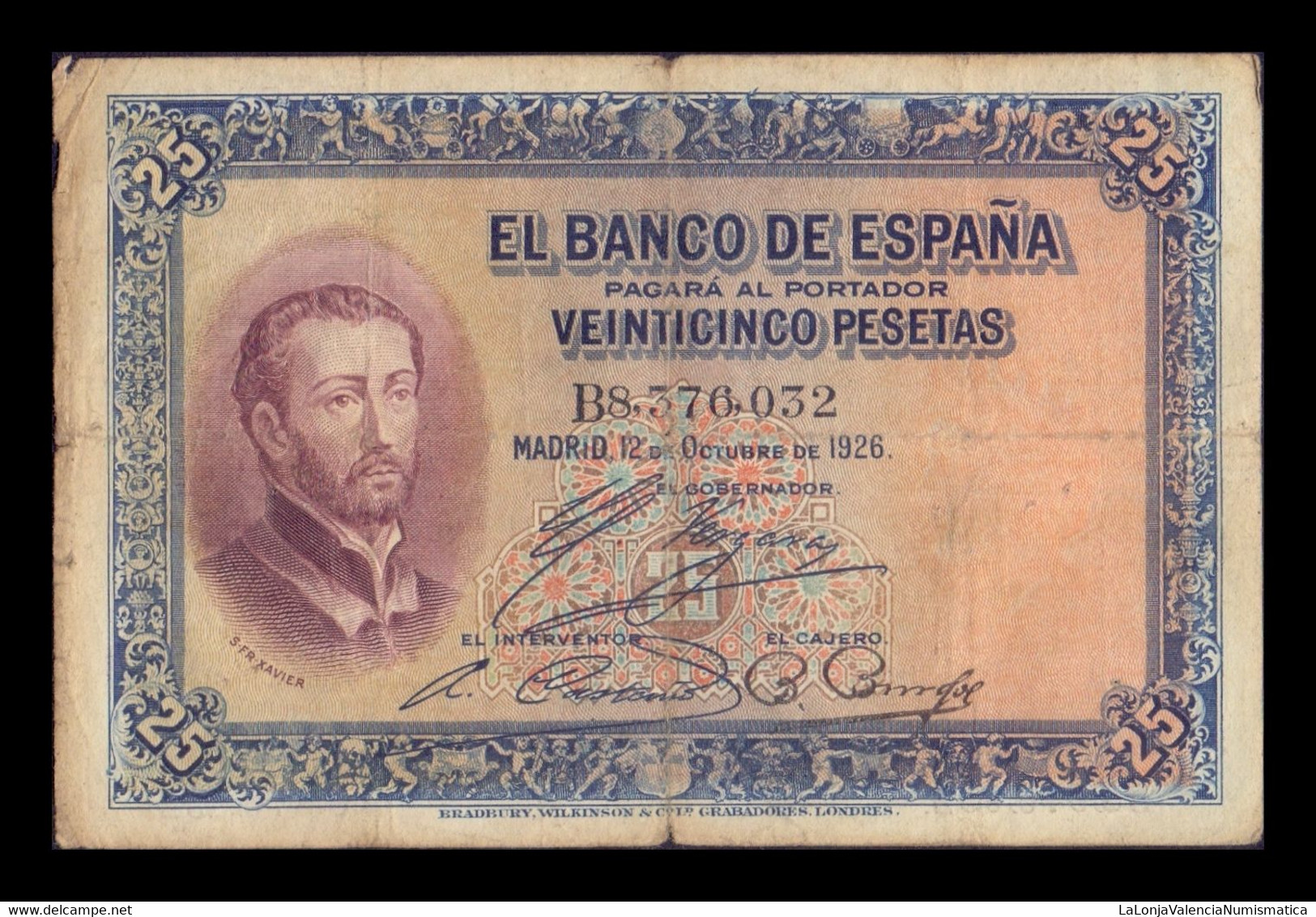 España Spain 25 Pesetas San Francisco Xavier 1926 Pick 71 T.032 BC F - 1-2-5-25 Pesetas