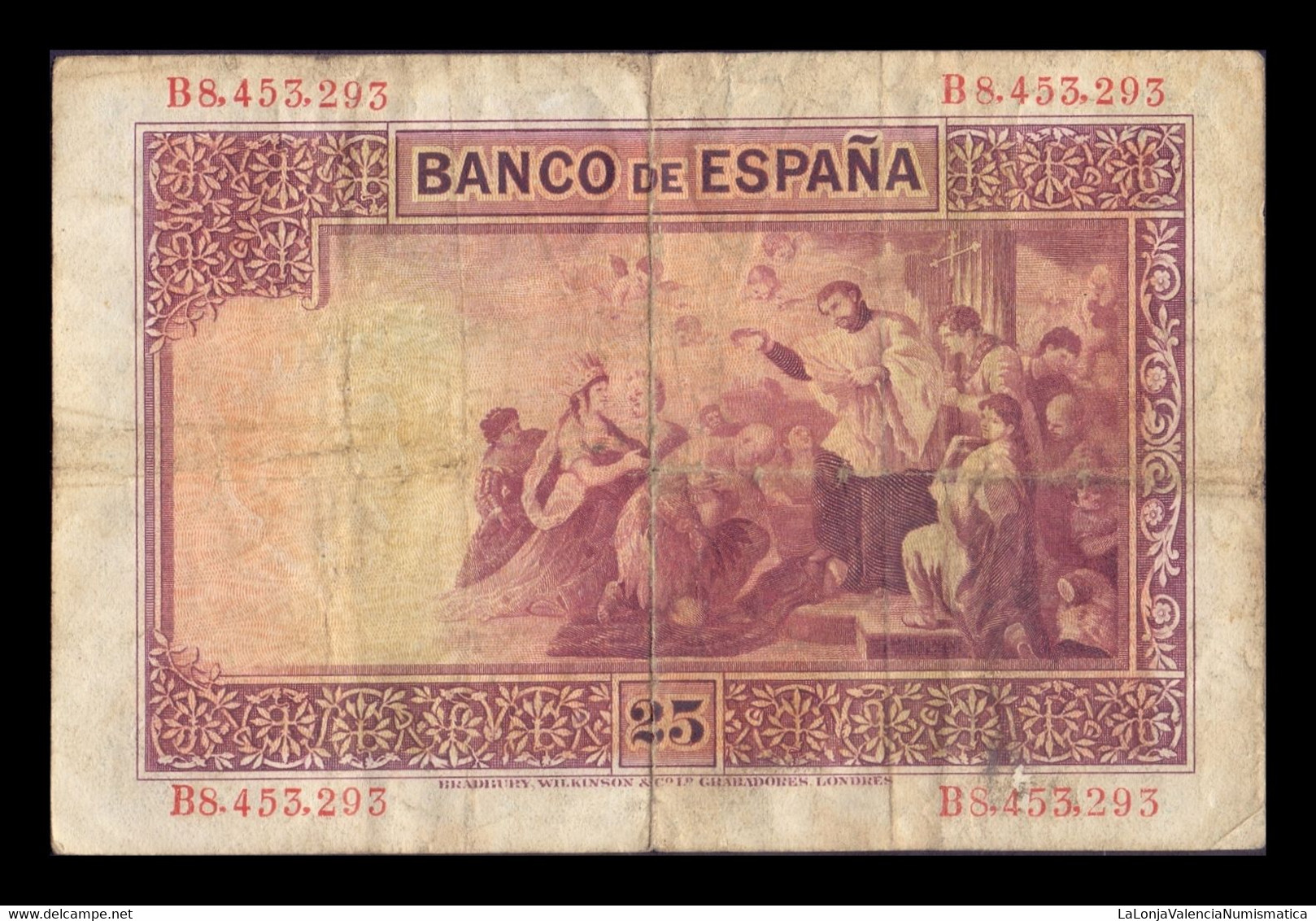 España Spain 25 Pesetas San Francisco Xavier 1926 Pick 71 T.293 BC+ F+ - 1-2-5-25 Peseten