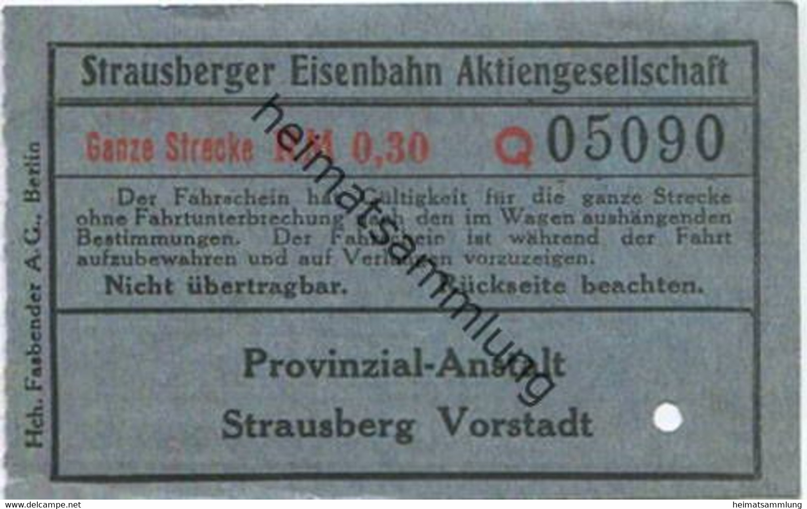 Deutschland - Strausberg - Strausberger Eisenbahn Aktiengesellschaft - Ganze Strecke Fahrschein RM 0.30 - Europe