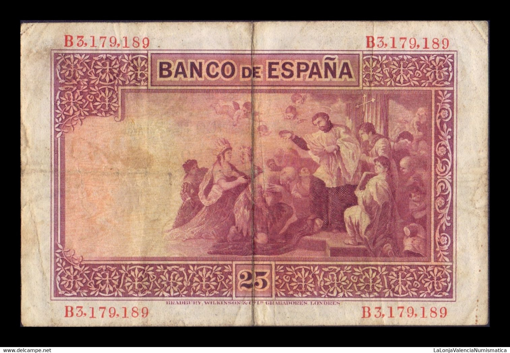 España Spain 25 Pesetas San Francisco Xavier 1926 Pick 71 T.189 MBC VF - 1-2-5-25 Pesetas