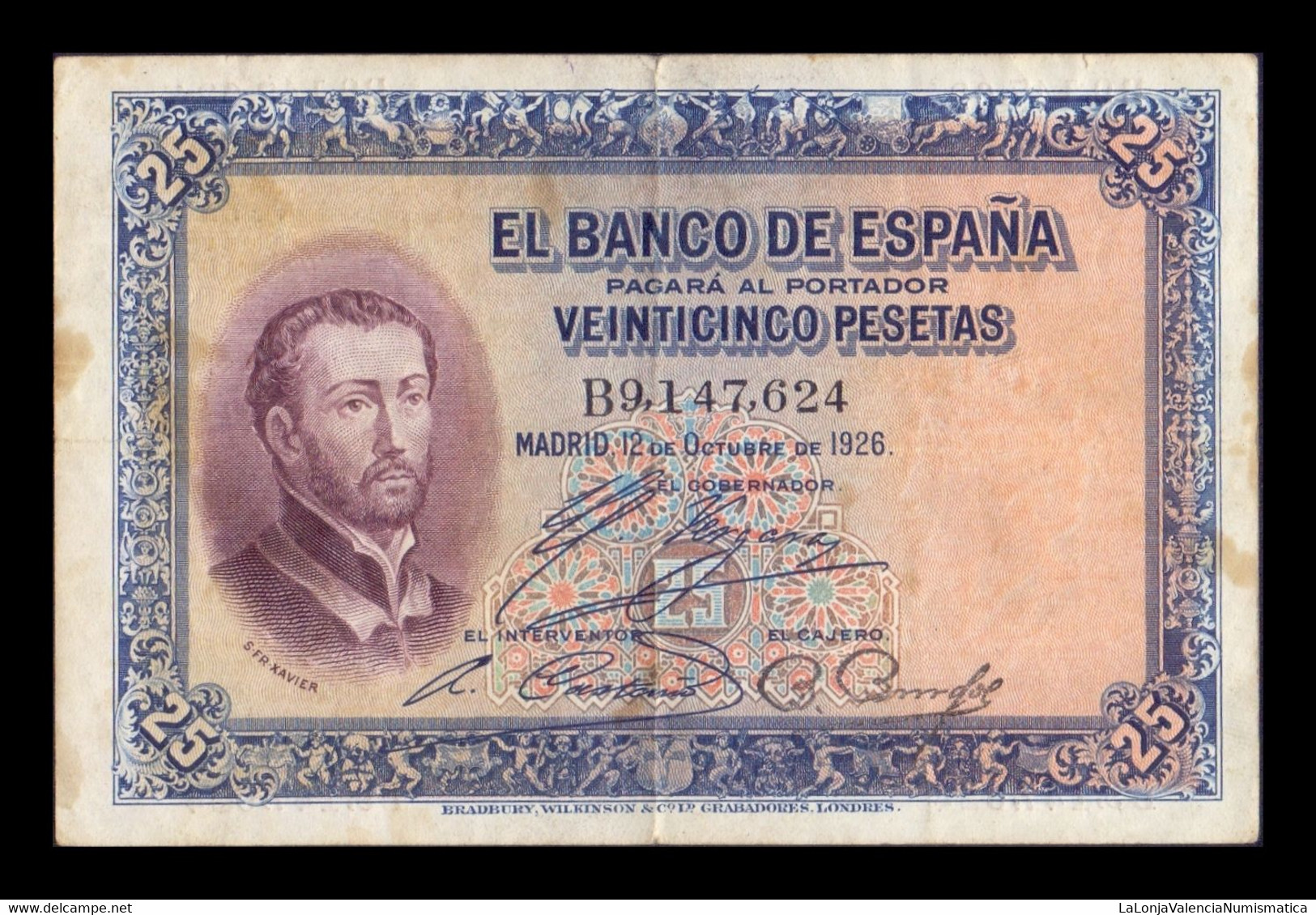 España Spain 25 Pesetas San Francisco Xavier 1926 Pick 71 T.624 MBC VF - 1-2-5-25 Pesetas