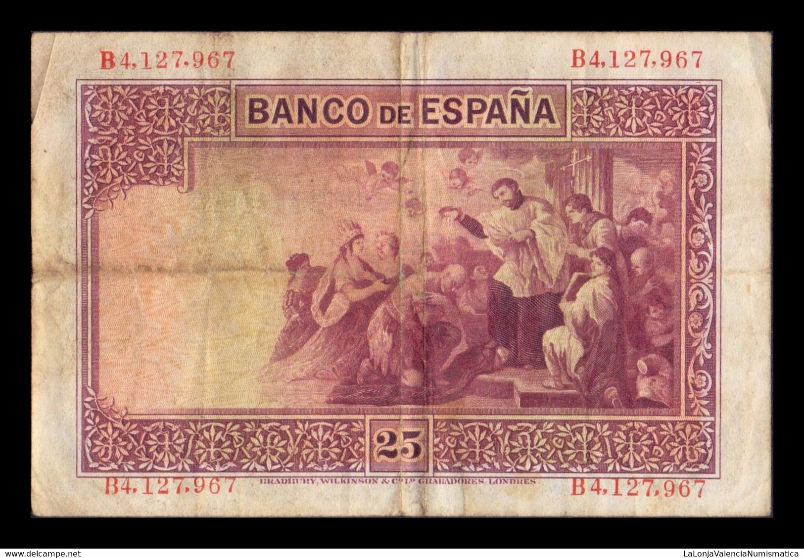 España Spain 25 Pesetas San Francisco Xavier 1926 Pick 71 T.967 MBC VF - 1-2-5-25 Pesetas