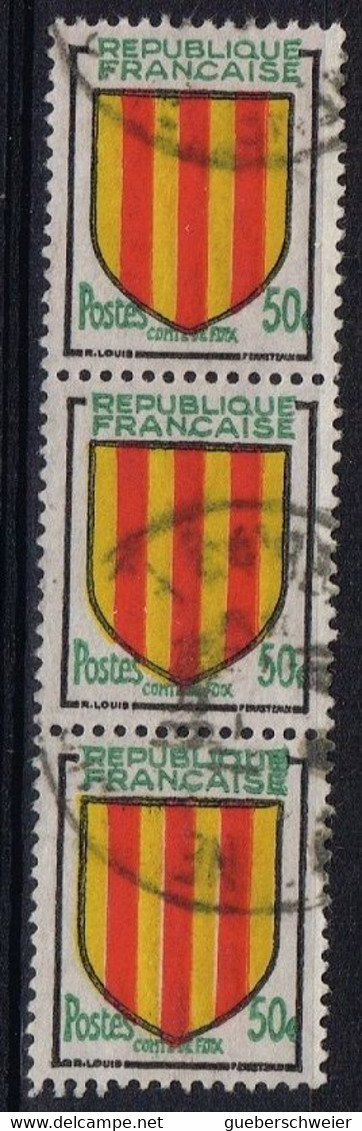 FR VAR 59 - FRANCE N° 1044 Tryptique Obl. Variété Jaune Décallé Et Impression Noire Lourde - Gebraucht