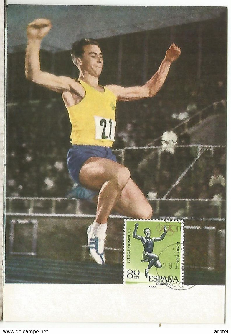 ESPAÑA SPAIN TARJETA JUEGOS OLIMPICOS DE TOKYO 1964 SALTO LONGITUD ATLETISMO - Springconcours