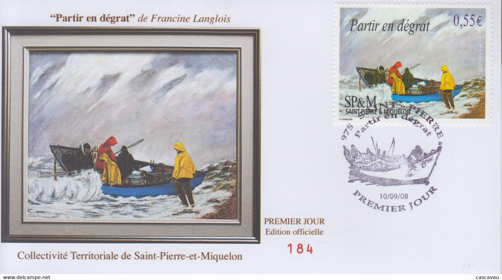 Enveloppe   FDC   1er   JOUR    SAINT  PIERRE  Et  MIQUELON    Partir  En   Dégrat    De  Francine   LANGLOIS     2008 - FDC