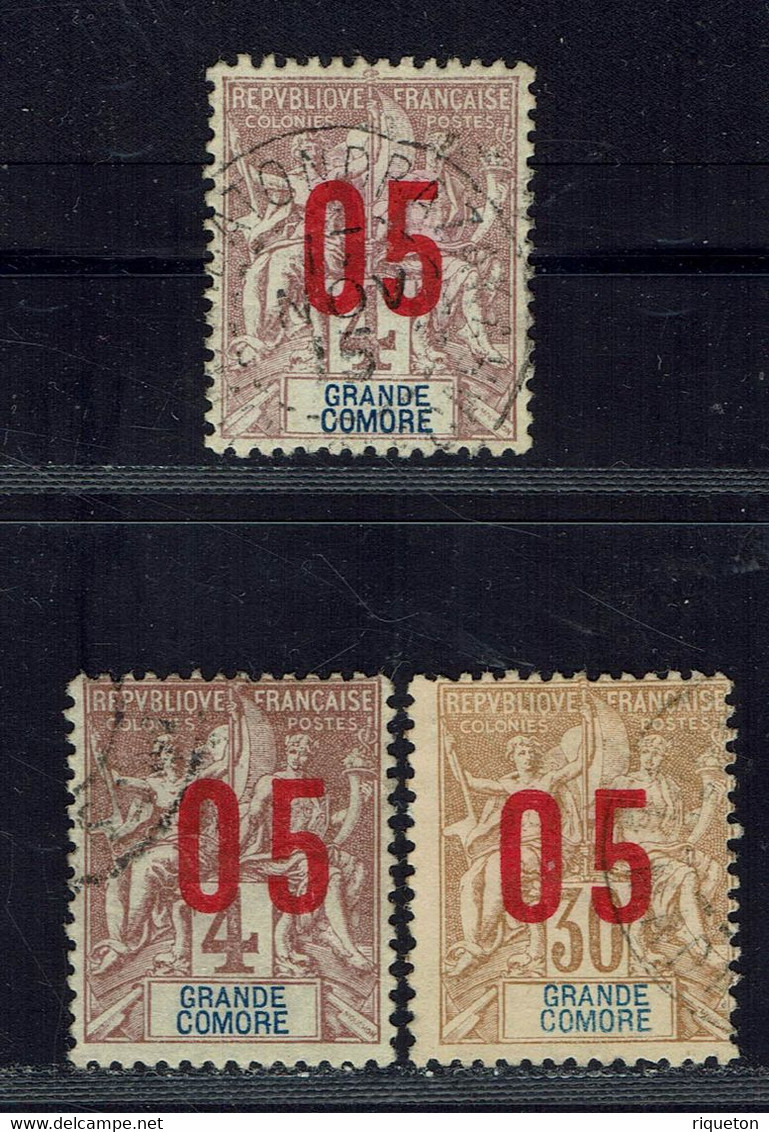 Grande Comore. 1912. N° 21 - 21 A - 25 A - Oblitérés. TB. - Usati