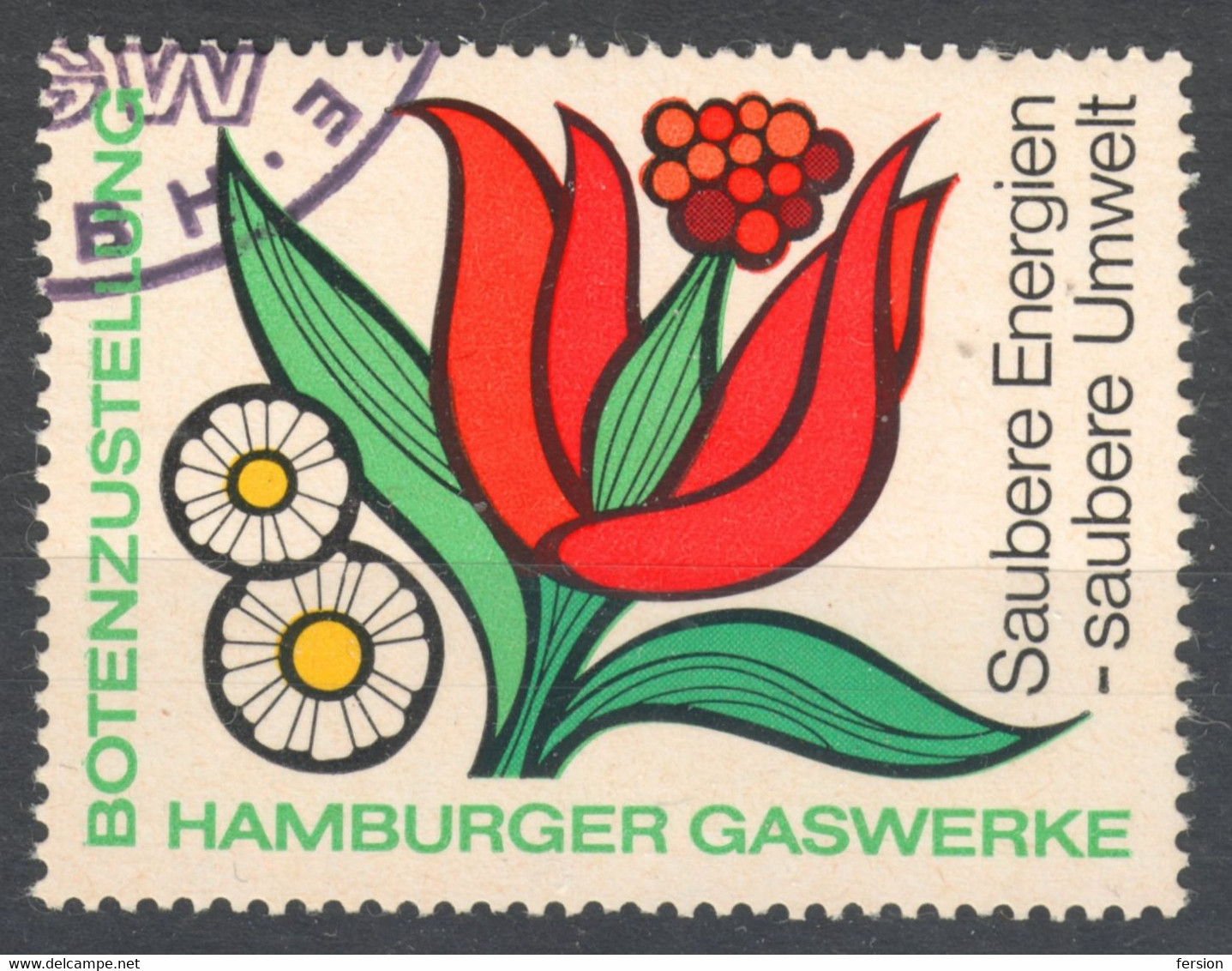 Flower - GAS Clean Energy Gasworks PROPAGANDA Cinderella Vignette Label 1973 GERMANY Hamburg Saubere Energie Gaswerke - Gas