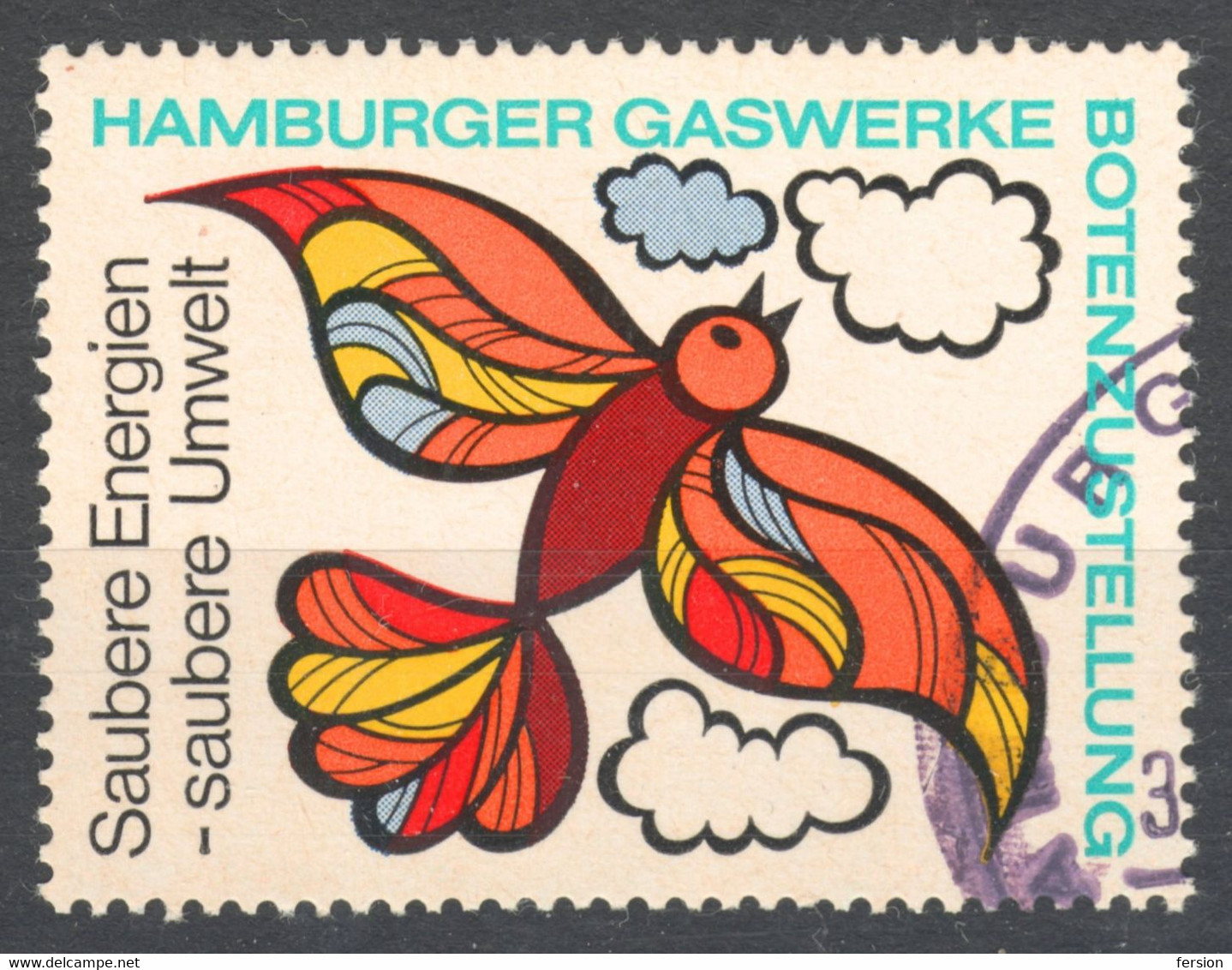 BIRD - GAS Clean Energy Gasworks PROPAGANDA Cinderella Vignette Label 1973 GERMANY Hamburg Saubere Energie Gaswerke - Gaz