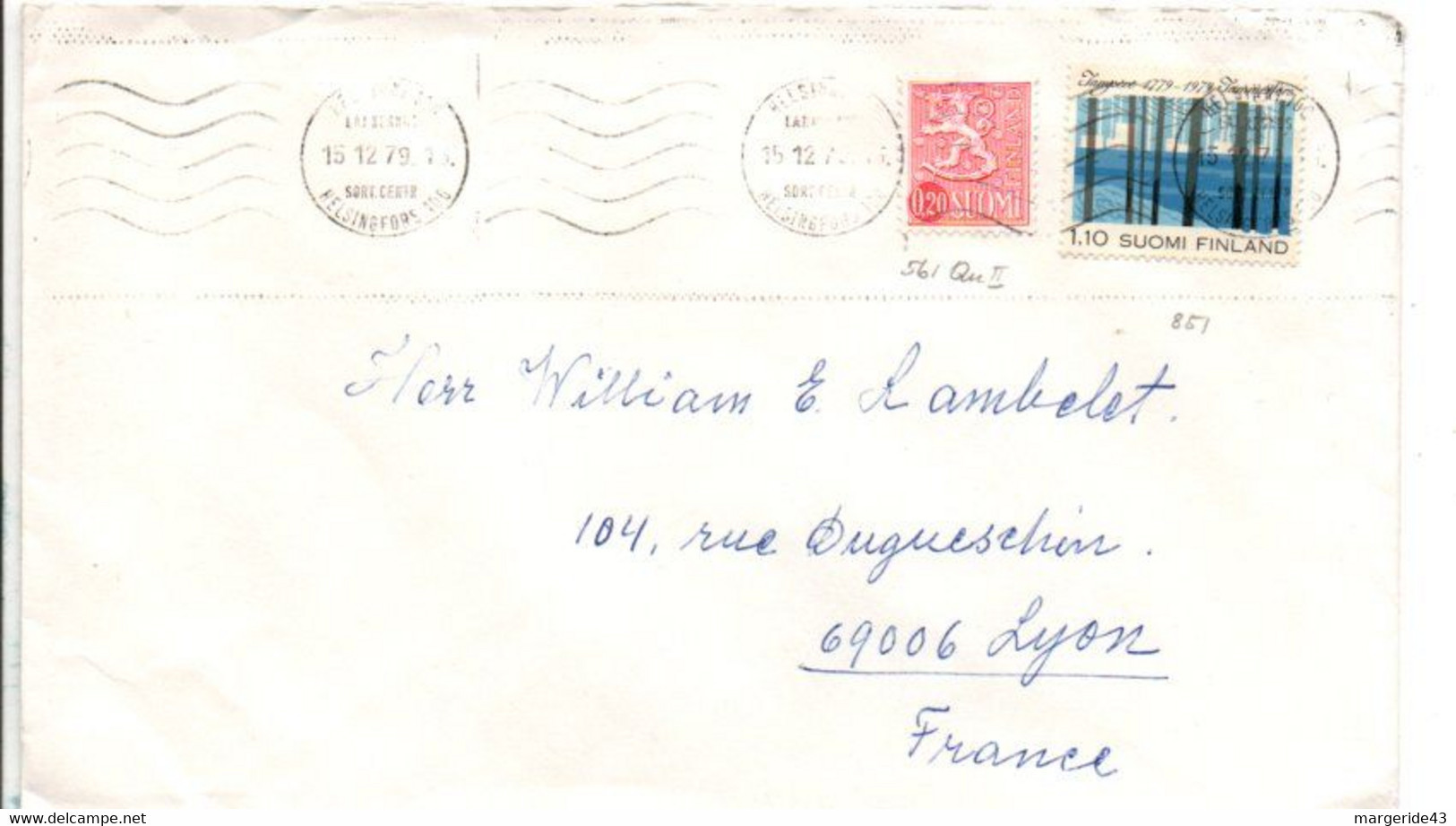 FINLANDE AFFRANCHISSEMENT COMPOSE SUR LETTRE POUR LA FRANCE 1979 - Storia Postale