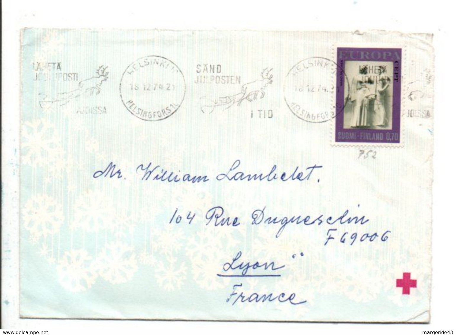 FINLANDE SEUL SUR LETTRE POUR LA FRANCE 1974 - Covers & Documents