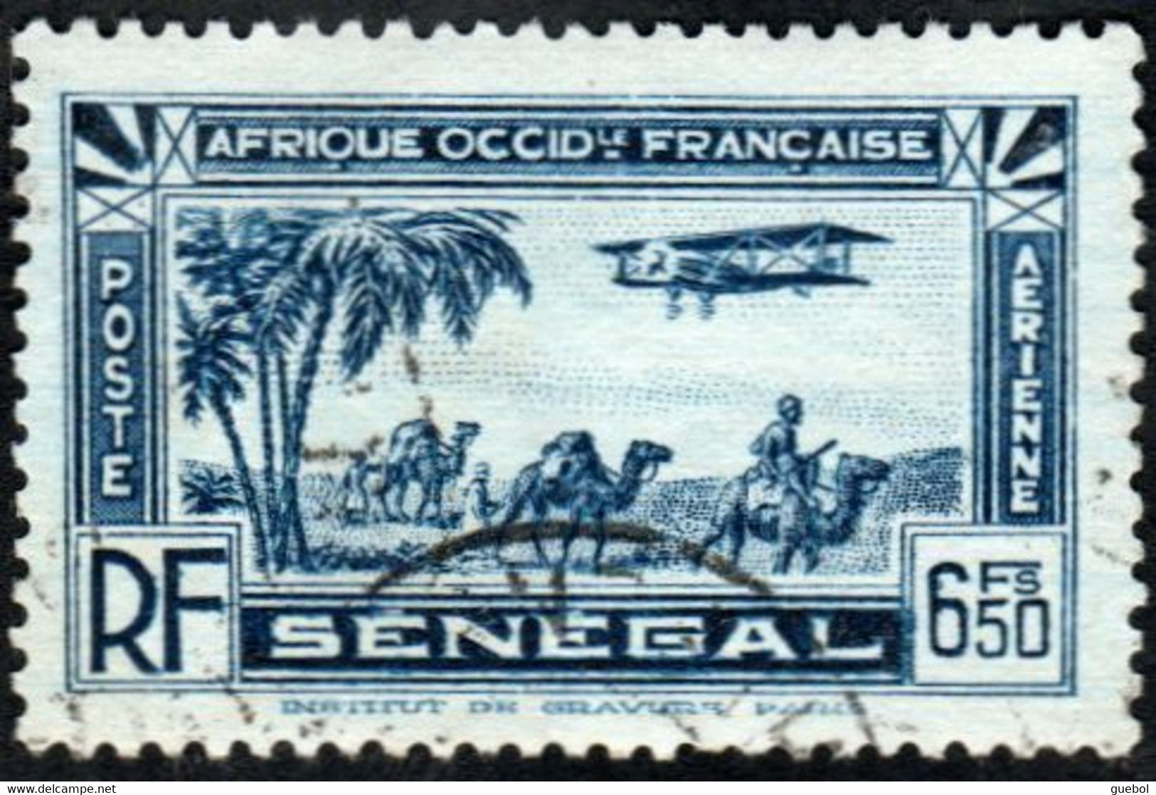 Sénégal Obl. N° PA  9 - Avion Survolant L'Afrique - Caravane De Chameaux. Le 6F50 Bleu - Poste Aérienne