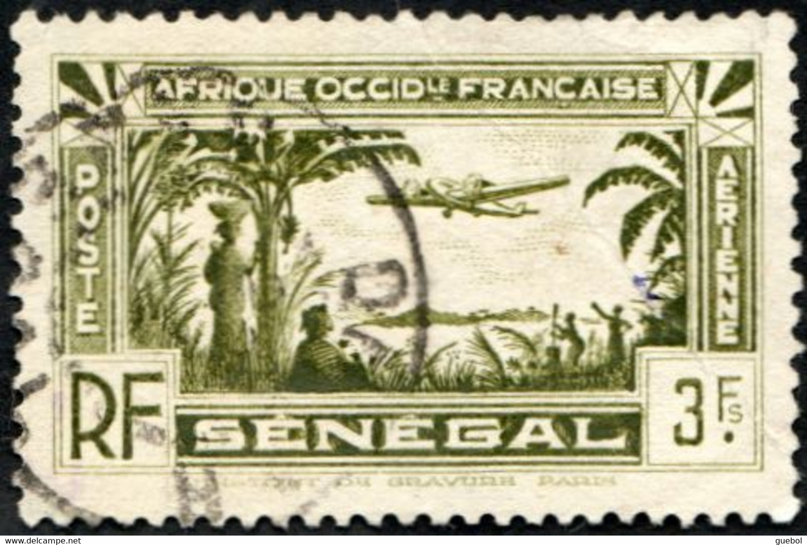 Sénégal Obl. N° PA  6 - Avion Survolant L'Afrique - Caravane De Chameaux. Le 3F Vert - Poste Aérienne