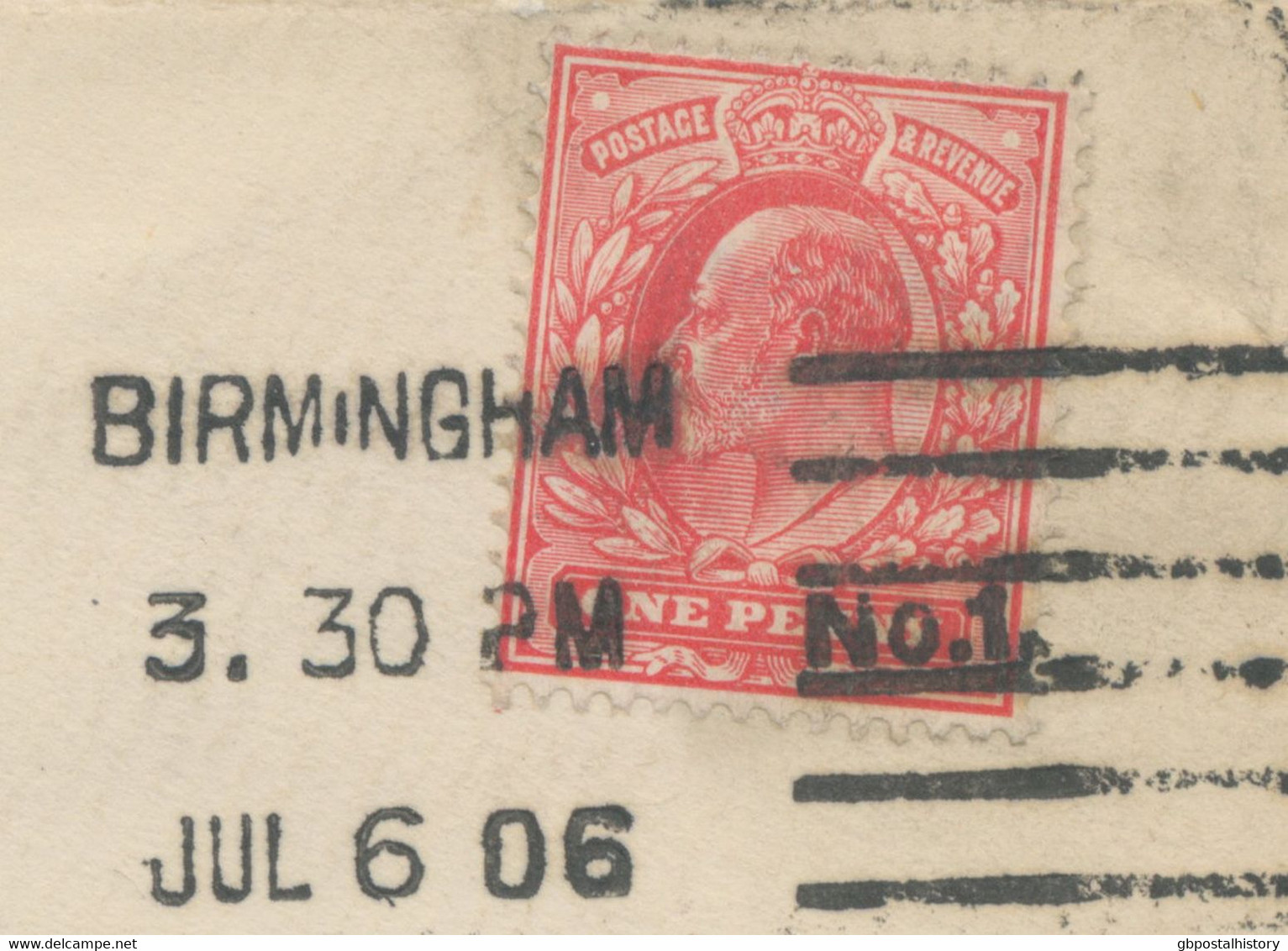 GB 6.7.1906, King EVII 1 D Red Tied By Columbia Machine Postmark „BIRMINGHAM No.1.“ Also CDS „CASTLE DONINGTON / DERBY“ - Cartas & Documentos