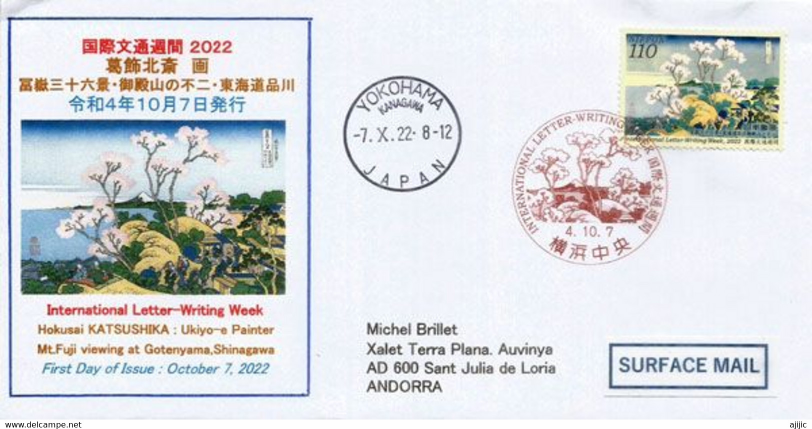 International Letter Writting Week 2022, LETTER Yokohama Sent To Andorra. (Observation Du Mont Fuji à Gotenyama) - Brieven En Documenten