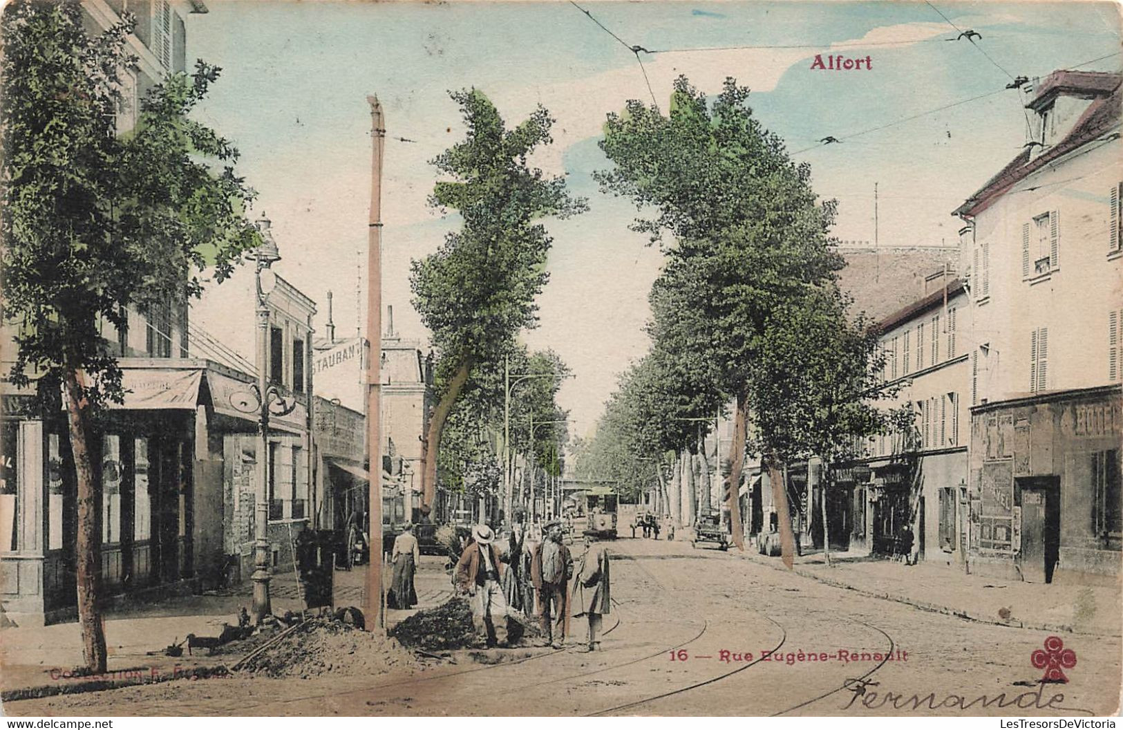 CPA Alfort - Rue Eugene Renault - Colorisé - Tramway - Travaux - Maisons Alfort