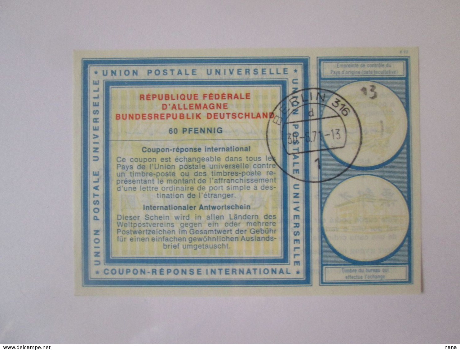 FRG 60 Pfennig IRC-International Reply Coupon 1971,see Pictures - Andere & Zonder Classificatie