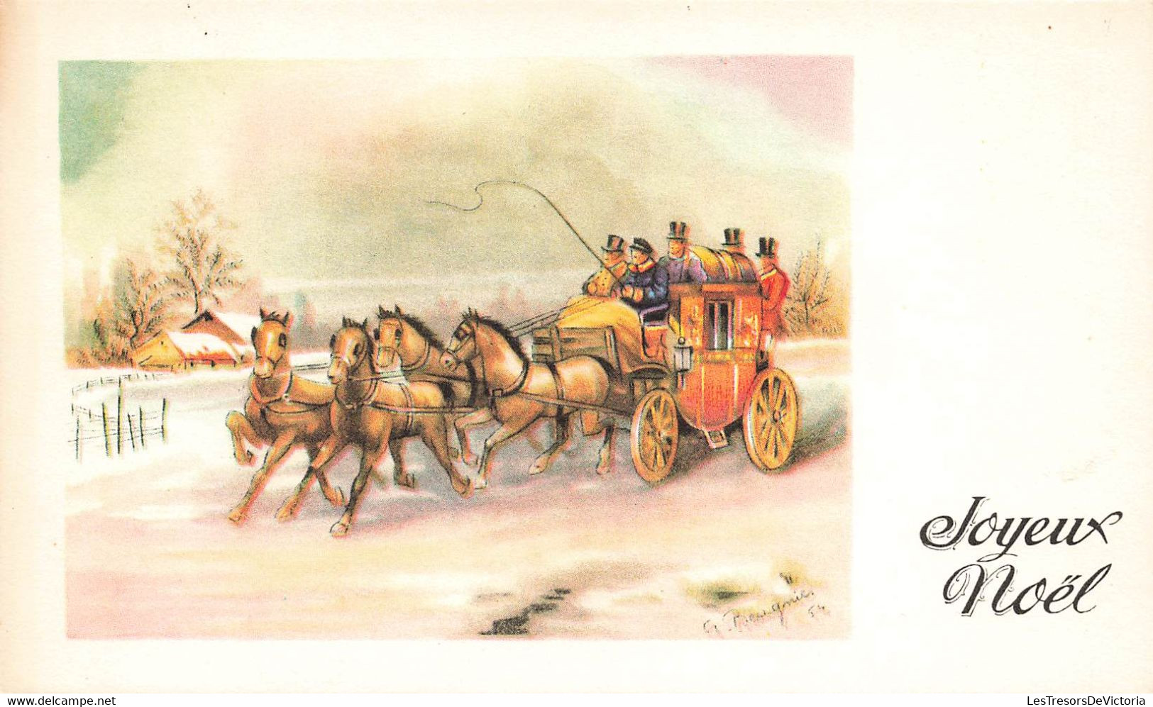 CPA Joyeux Noel - Diligence - Attelage De Chevaux - Vendu Au Profit Des Aveugles De Ghlin - Sonstige & Ohne Zuordnung