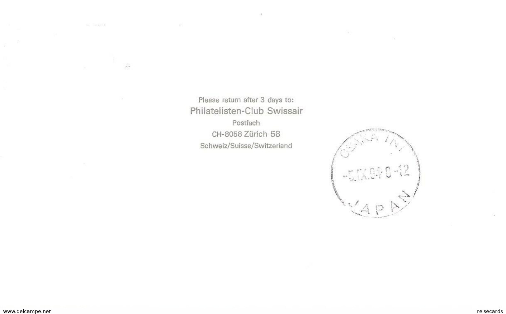 Liechtenstein: 1994 Swissair Air Mail Brief Zürich - Osaka - Brieven En Documenten