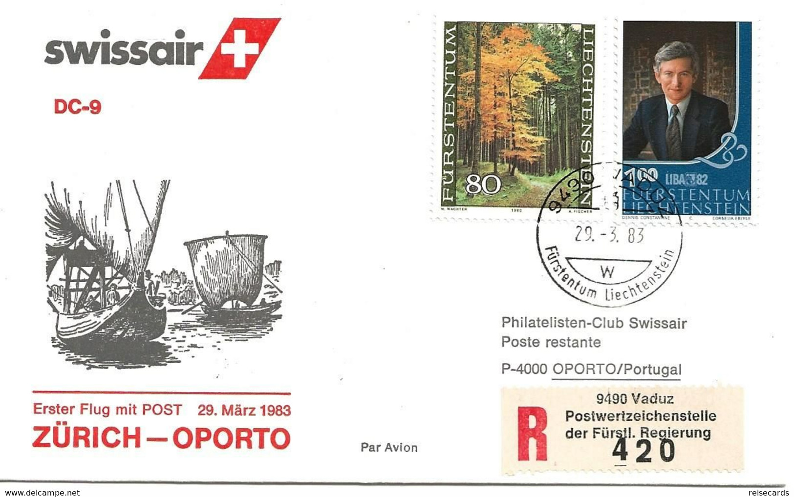 Liechtenstein: 1983 Swissair Air Mail Brief Zürich - Oporto - Covers & Documents