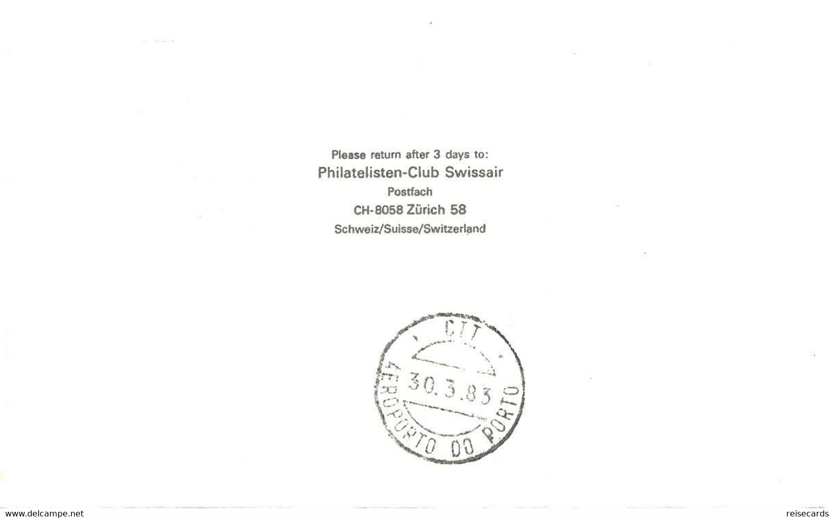 Liechtenstein: 1983 Swissair Air Mail Brief Zürich - Oporto - Briefe U. Dokumente