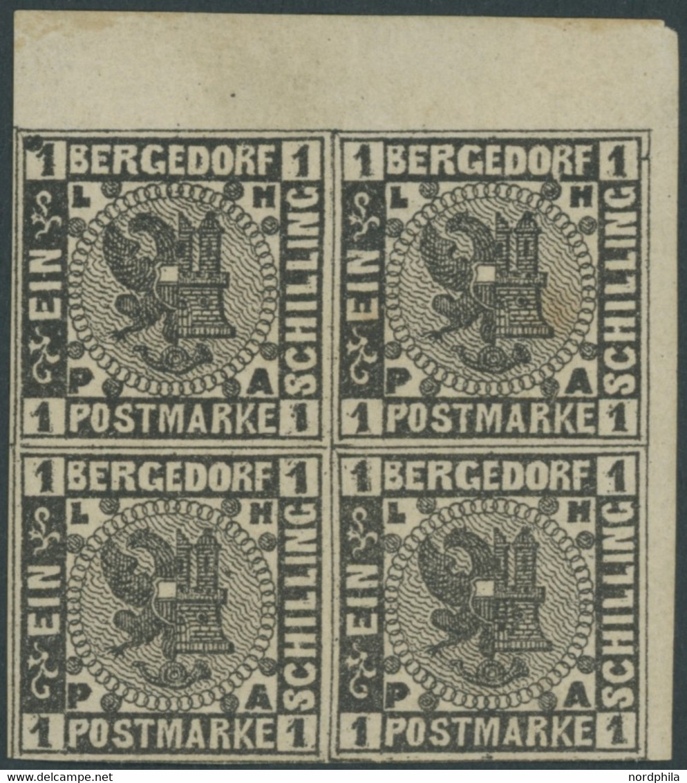 BERGEDORF 2 VB **,* , 1861, 1 S. Schwarz Im Viererblock Aus Der Rechten Oberen Bogenecke, 2 Werte Postfrisch, Ein Paar B - Bergedorf