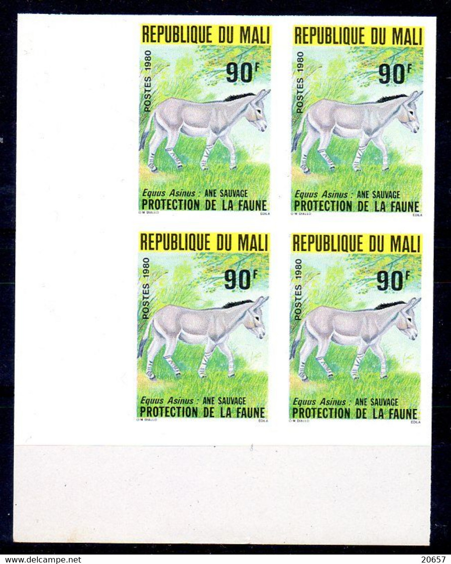 Mali 0359 Bloc De 4 Imperforés, âne , Protection De La Faune Sauvage - Donkeys