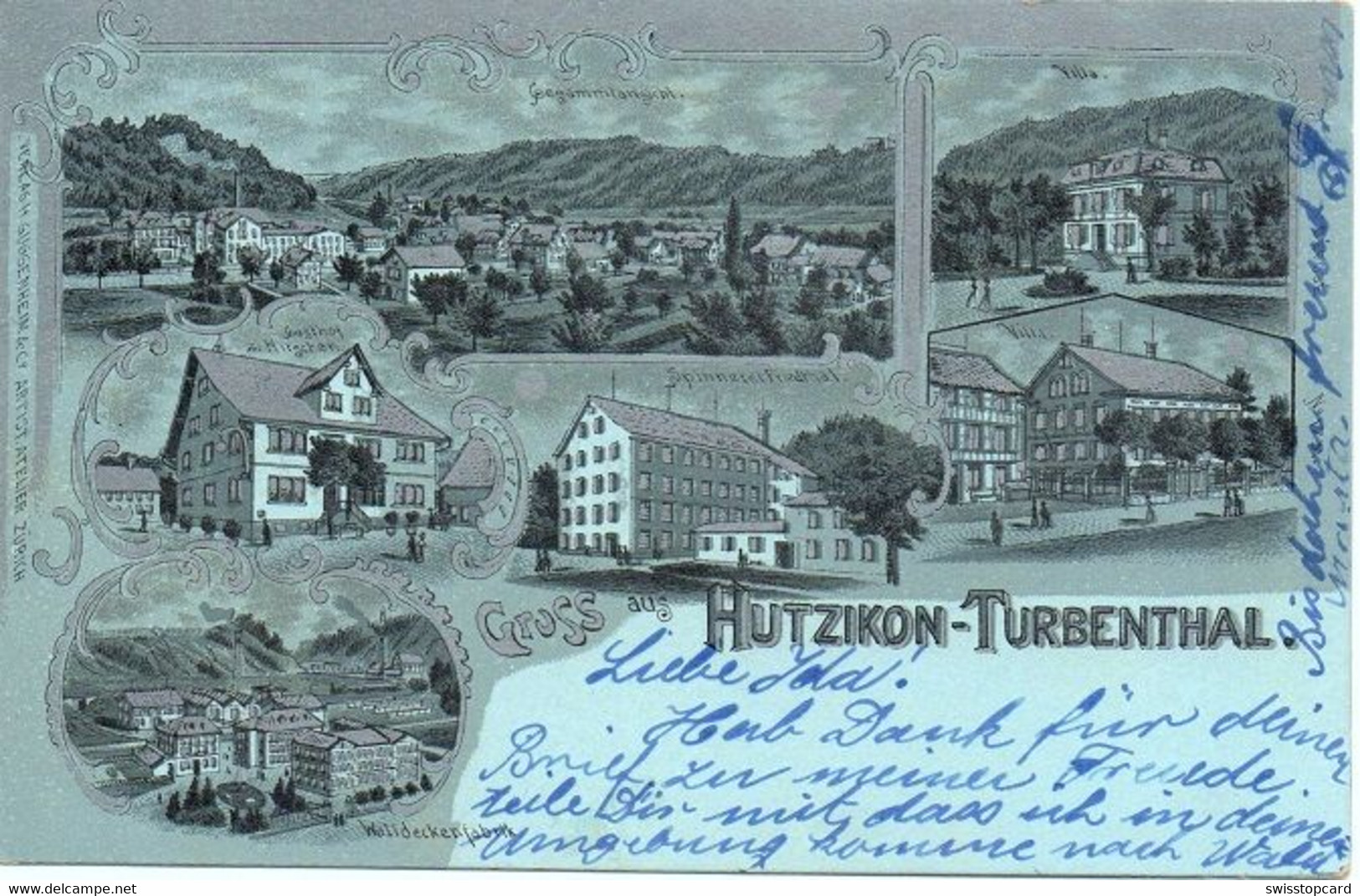 LITHO Gruss Aus HUTZIKON-TURBENTHAL Gel. 1926 V. Rikon - Turbenthal