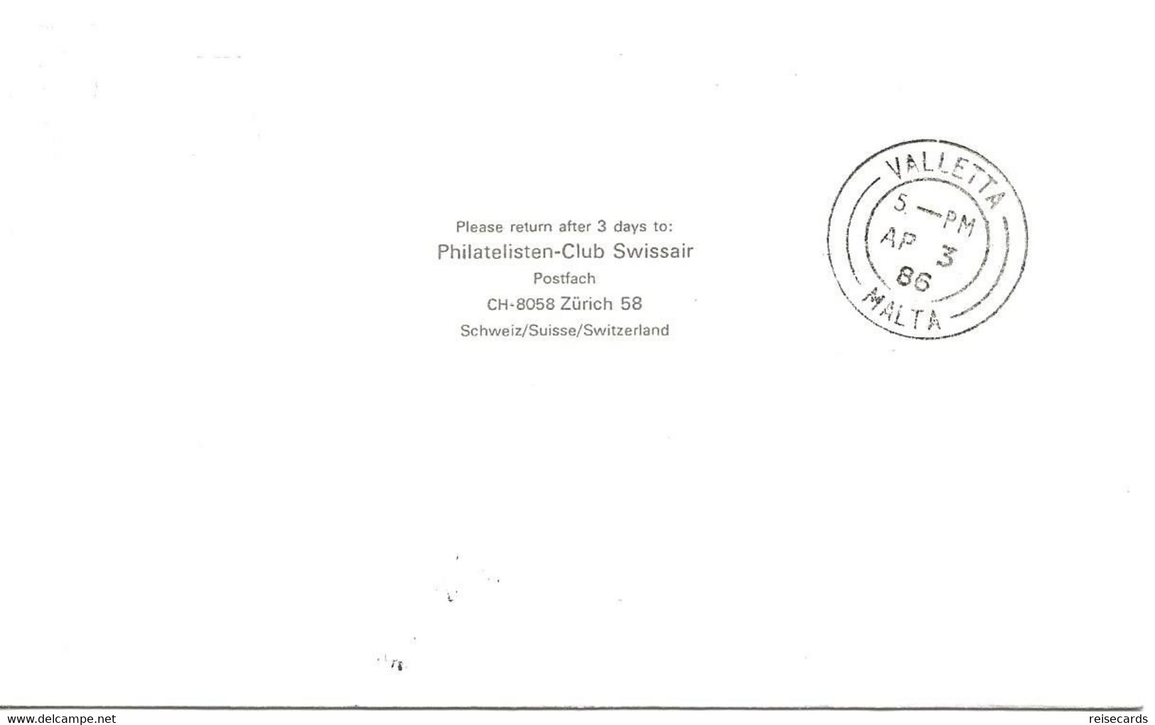 Liechtenstein: 1986 Swissair Air Mail Brief Zürich - Valletta - Covers & Documents