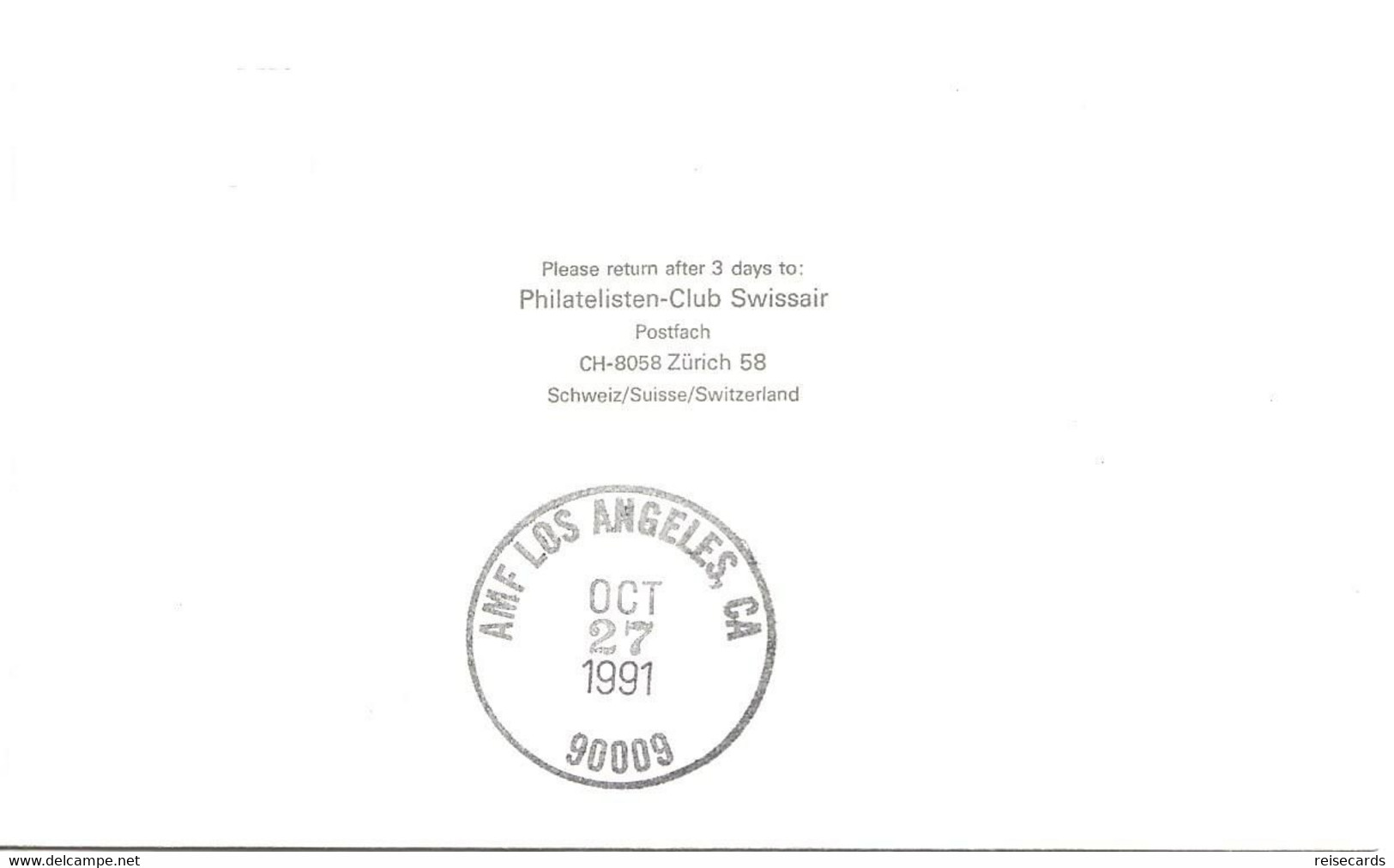 Liechtenstein: 1991 Swissair Air Mail Brief Zürich - Los Angeles (Nonstop) - Briefe U. Dokumente