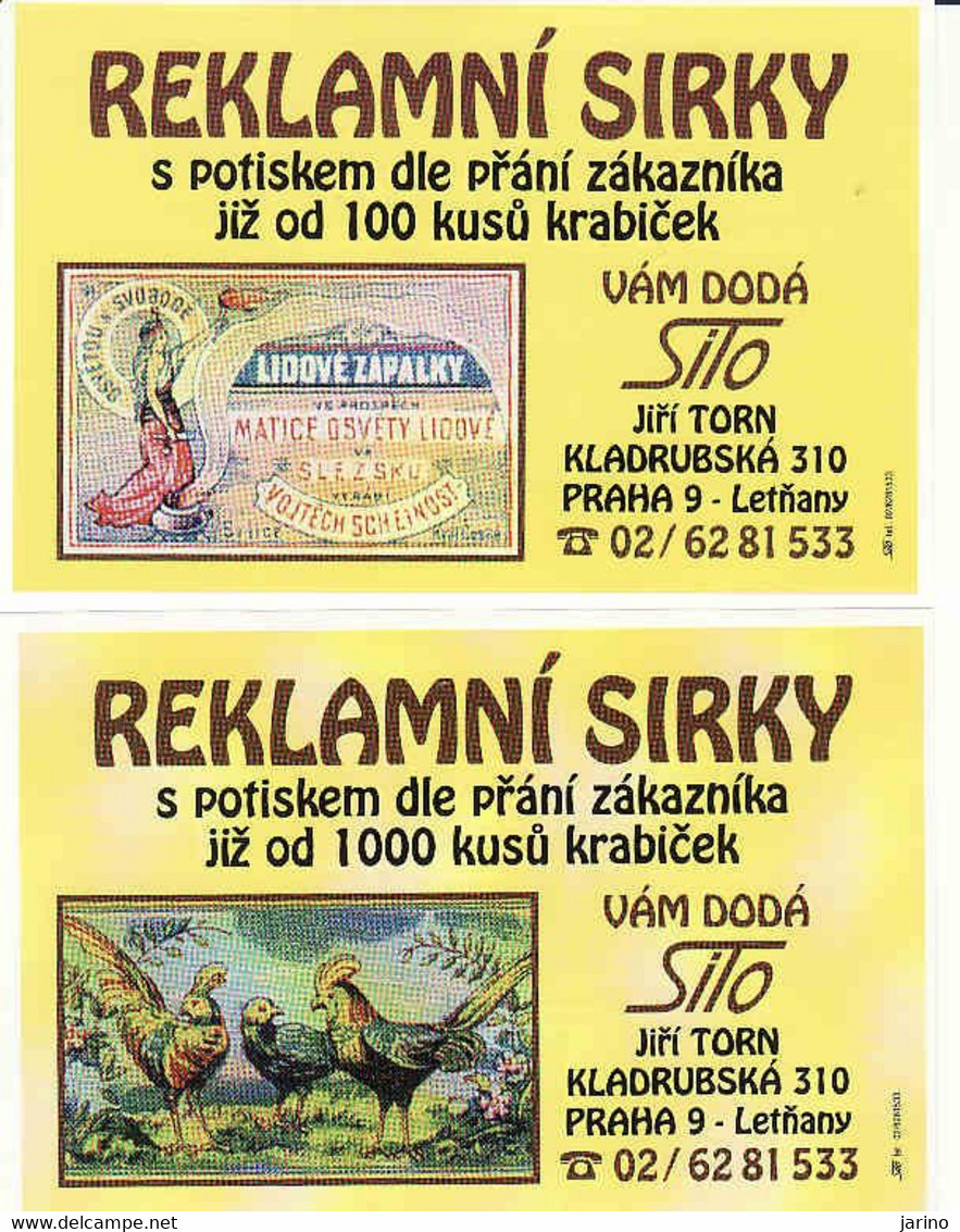 Czech Boites D'allumettes- 2 Etiquettes, Match Labels, Advertising Stickers Company SiTo Jiří Torn Praha 9 - Zündholzschachteletiketten