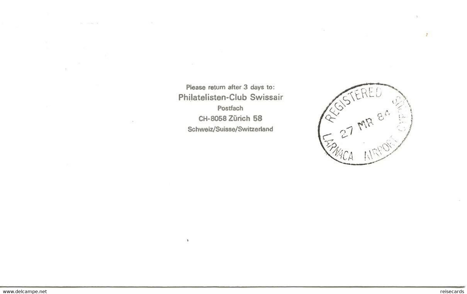 Liechtenstein: 1984 Swissair Air Mail Brief Zürich - Larnaca - Covers & Documents