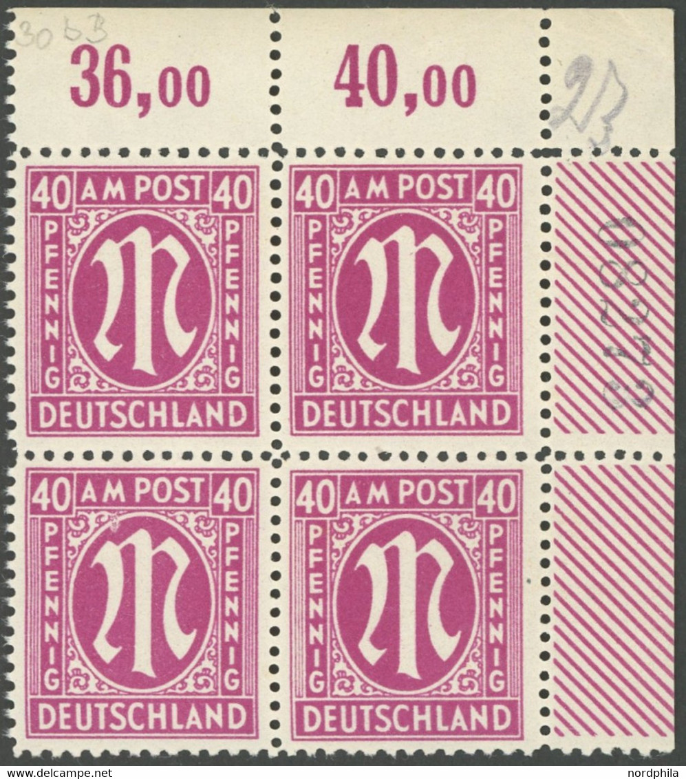 AMERIK. U. BRITISCHE ZONE 30bBz S5 **, 1945, 40 Pf. Rosakarmin, Gezähnt L 11:111/2, Mit Schwarzer Nummer, 5 Ziffern, Im  - Other & Unclassified