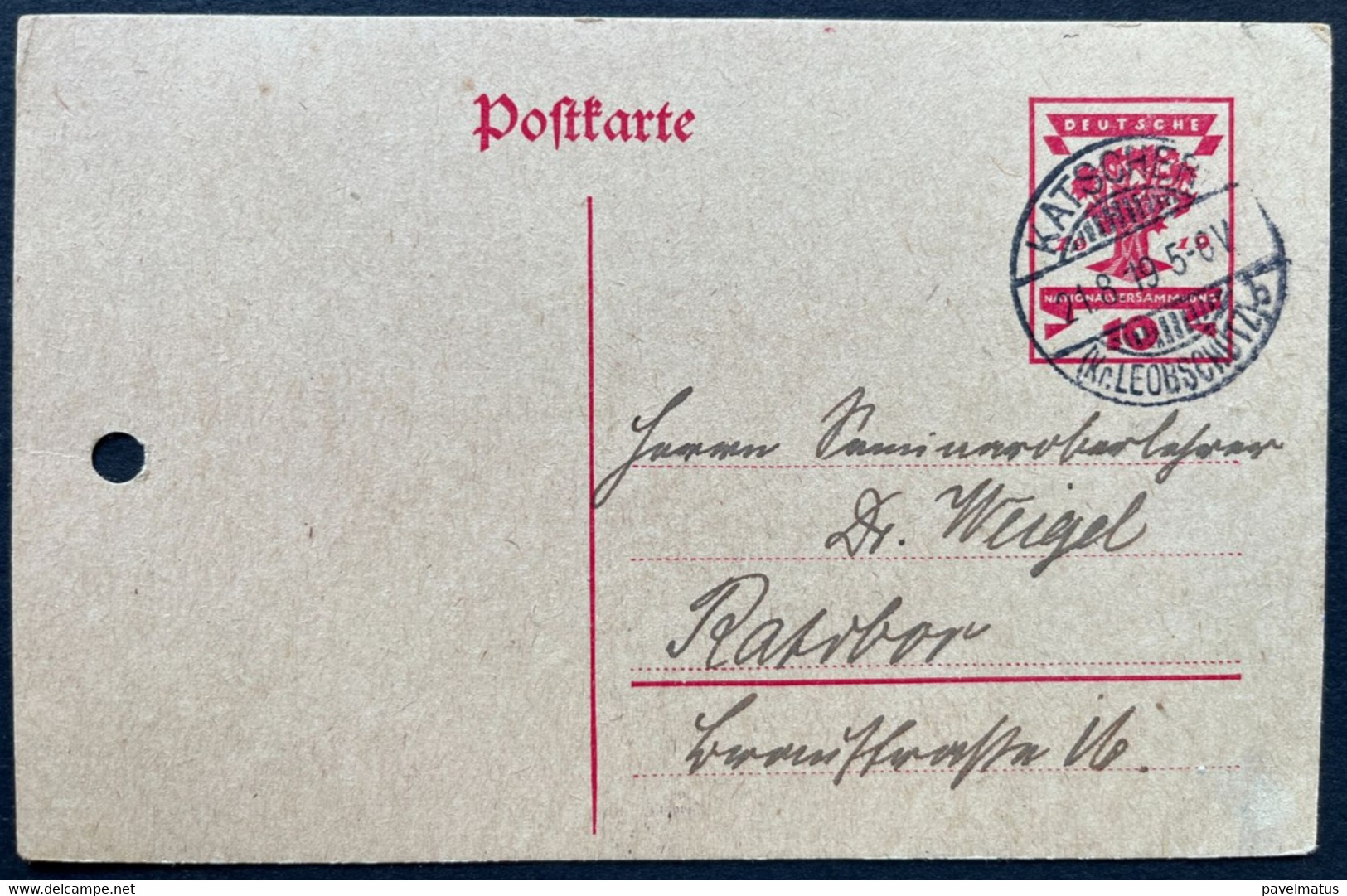 Poland  1919 German Period  Stationery Postal  Card Katscher - Kietrz  21.8.1919 - Cartas & Documentos