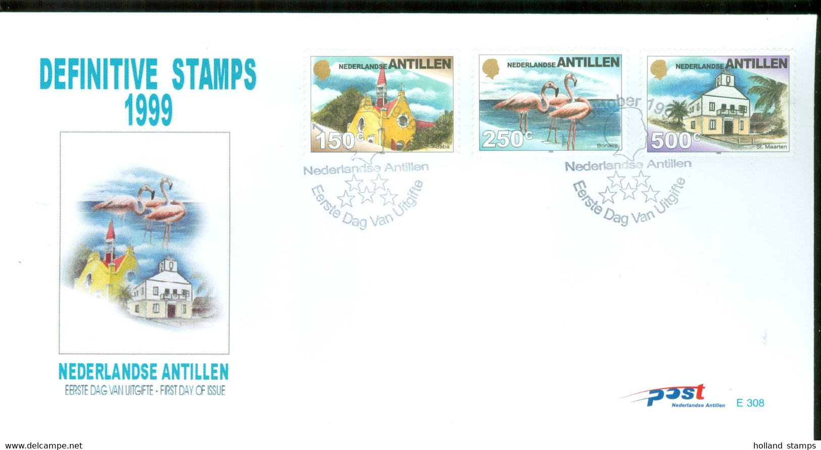 NEDERLANDSE ANTILLEN * 1999 * FDC E 308 * ONBESCHREVEN * OPEN KLEP * Flamingo * BIRD - Flamingos