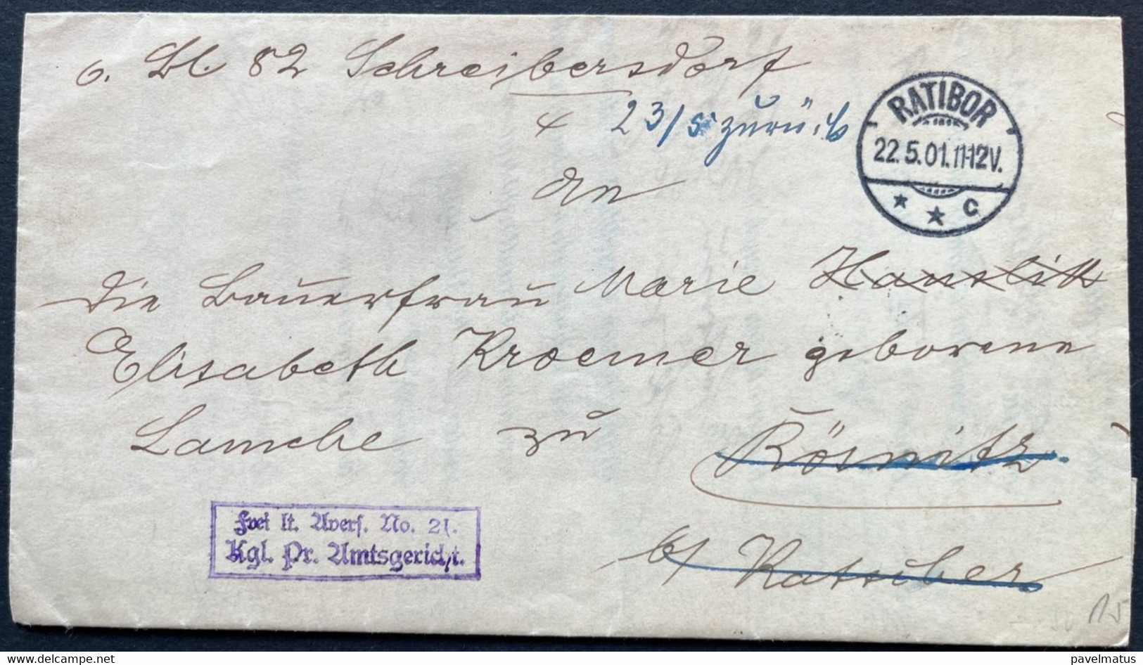 Poland  1901 German Period   Official Cover Ratibor  22.5.1901 - Covers & Documents