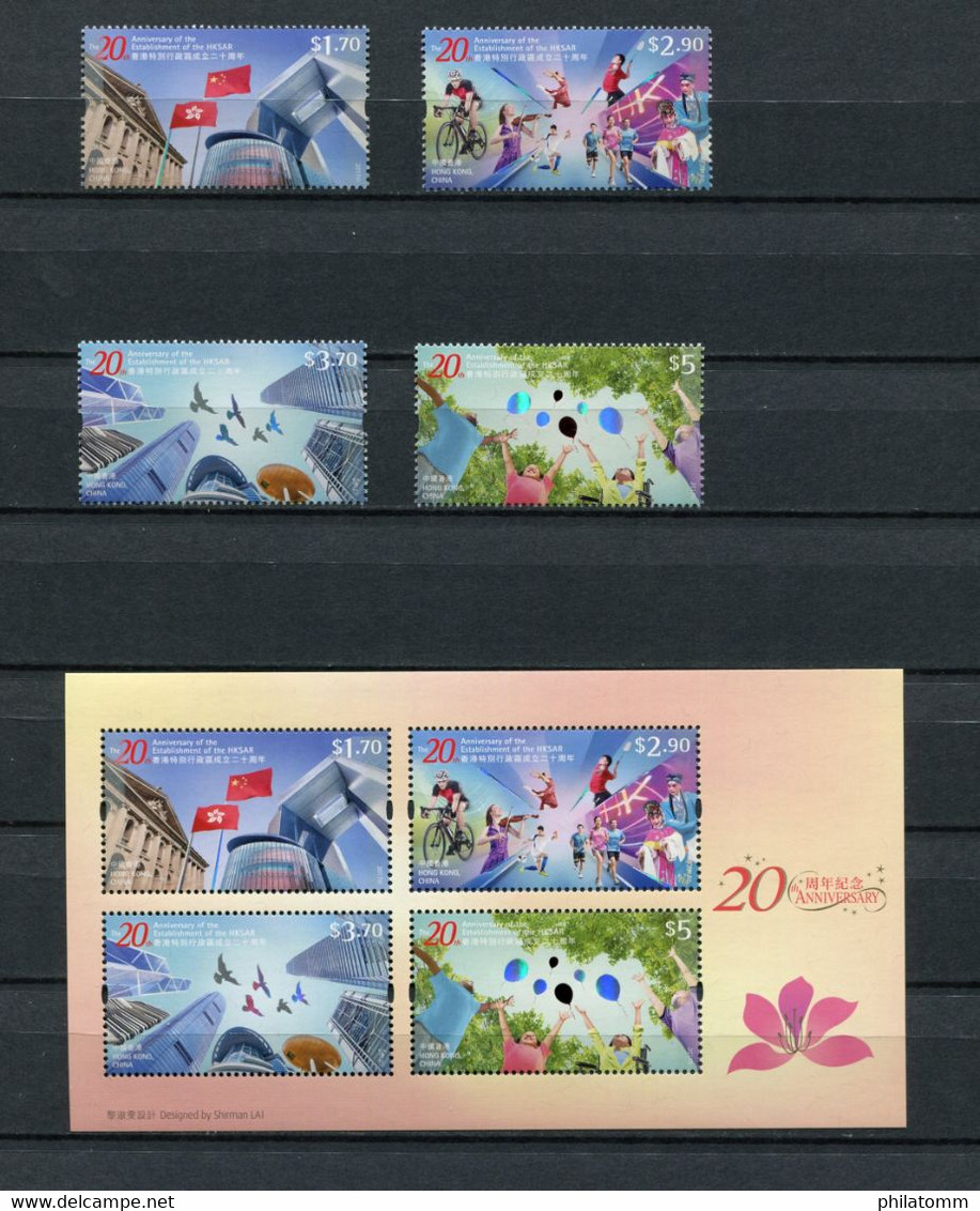 Hong Kong - Block Nr. 323 U. Mi.Nr 2120 / 2123 - "20. Jahrestag Der Wiederver. Hong Kong" ** / MNH (aus Dem Jahr 2017) - Unused Stamps