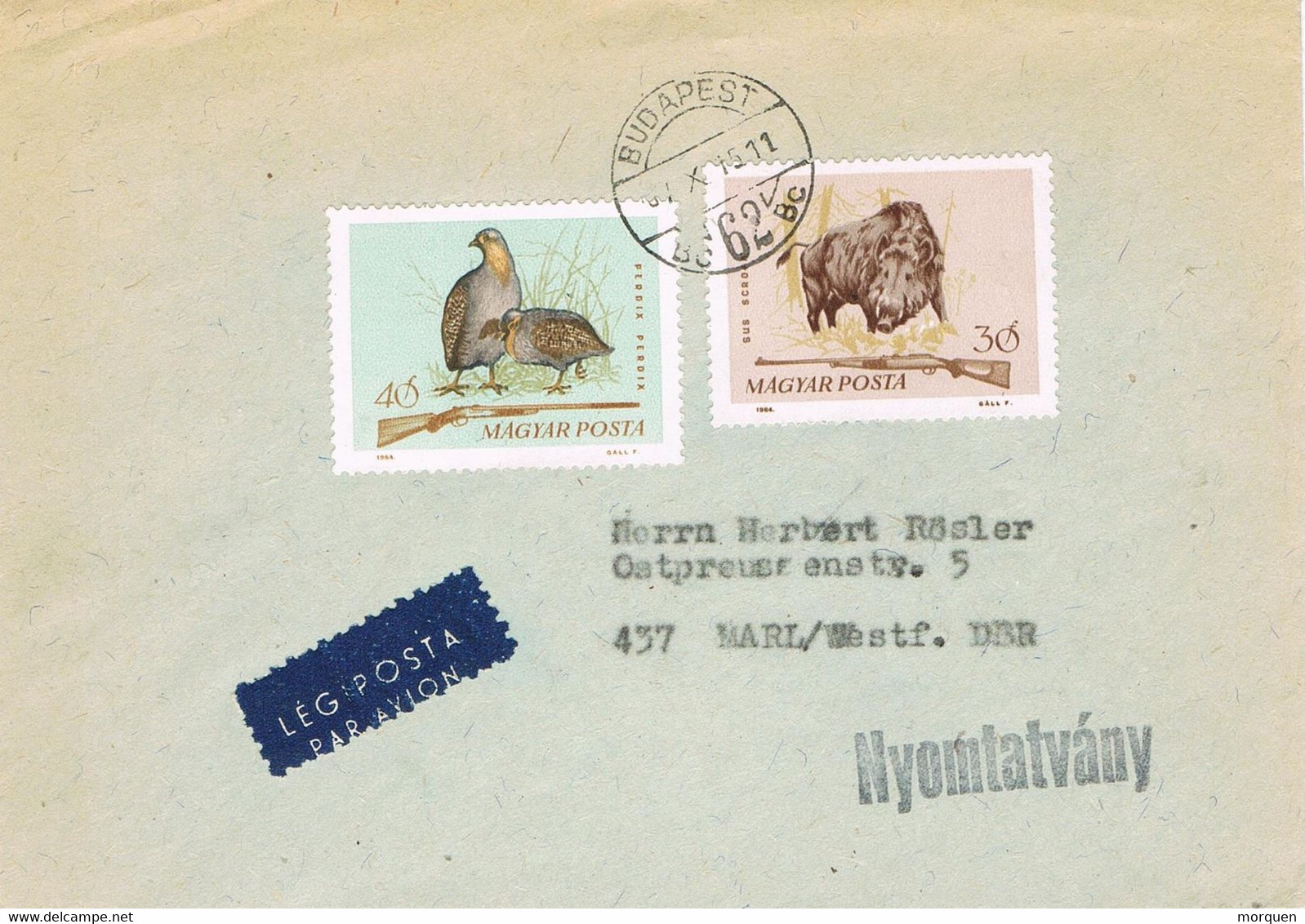 48131. Carta Aerea Impresos BUDAPEST (Hungria) 1967. Stamp Jabali Y Perdiz - Covers & Documents