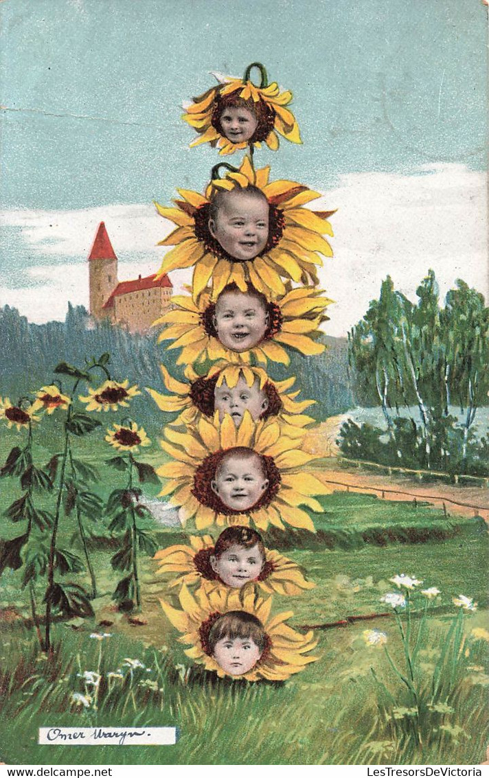 CPA Fantaisie - Bébés Dans Des Tournesols - Fleurs - Humour - Surrealisme - Baby's