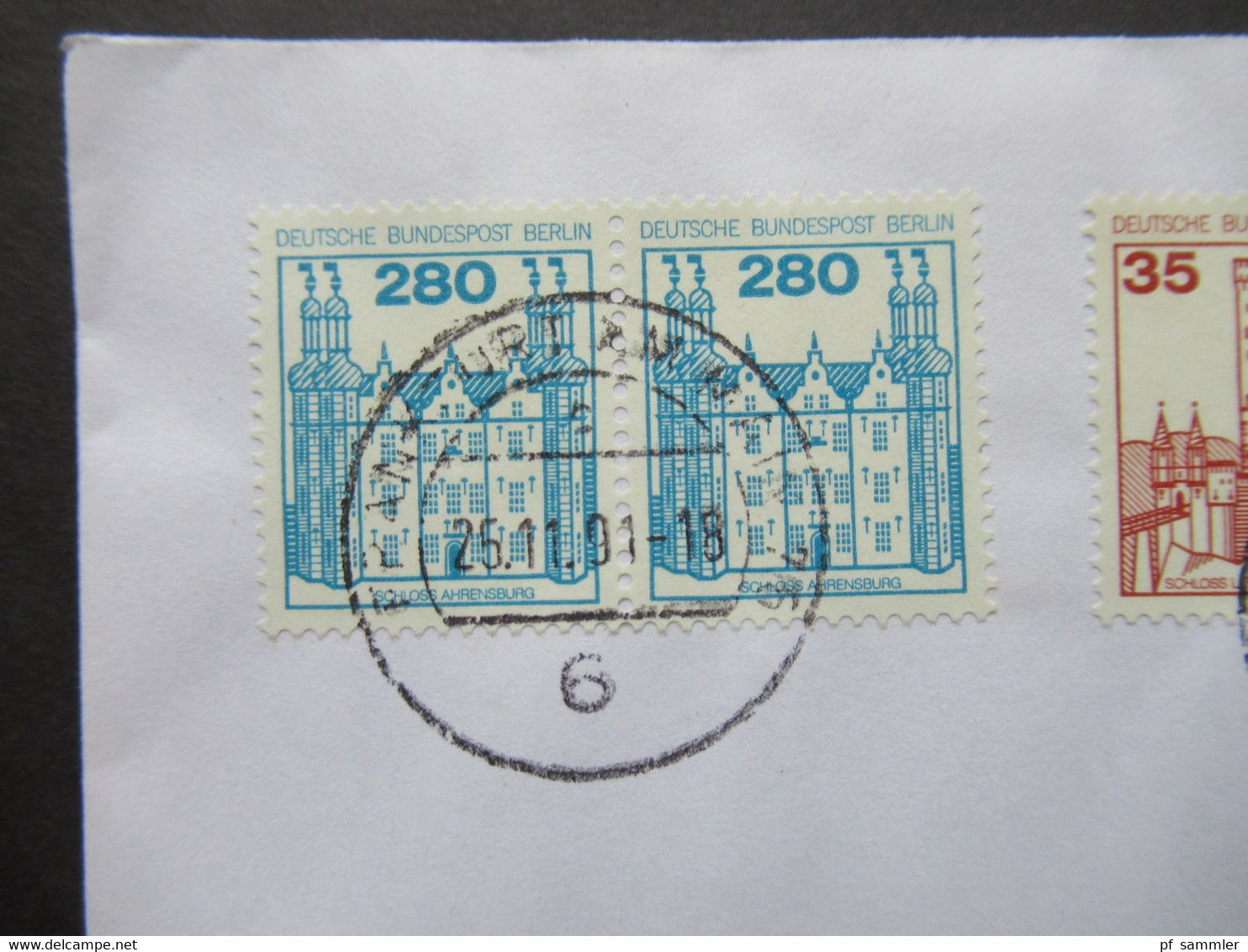 Berlin Freimarken Burgen Und Schlösser MiF 3x Waagerechtes Paar U.a. Nr.676 Wertbrief Frankfurt Ortsbrief Verwendet 1991 - Briefe U. Dokumente
