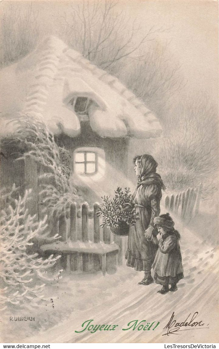 CPA Illustrateur - Joyeux Noel - Ulreich - Femme Avec Une Enfant Dans La Neige Devant Une Maison - M M Vienne - Other & Unclassified