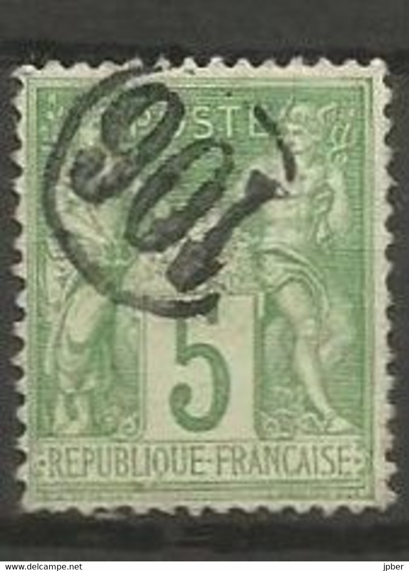 France - Type Sage - N°102 - 5c. Vert-jaune - Obl. Jour De L'an Cachet De Facteur 106 - 1898-1900 Sage (Type III)