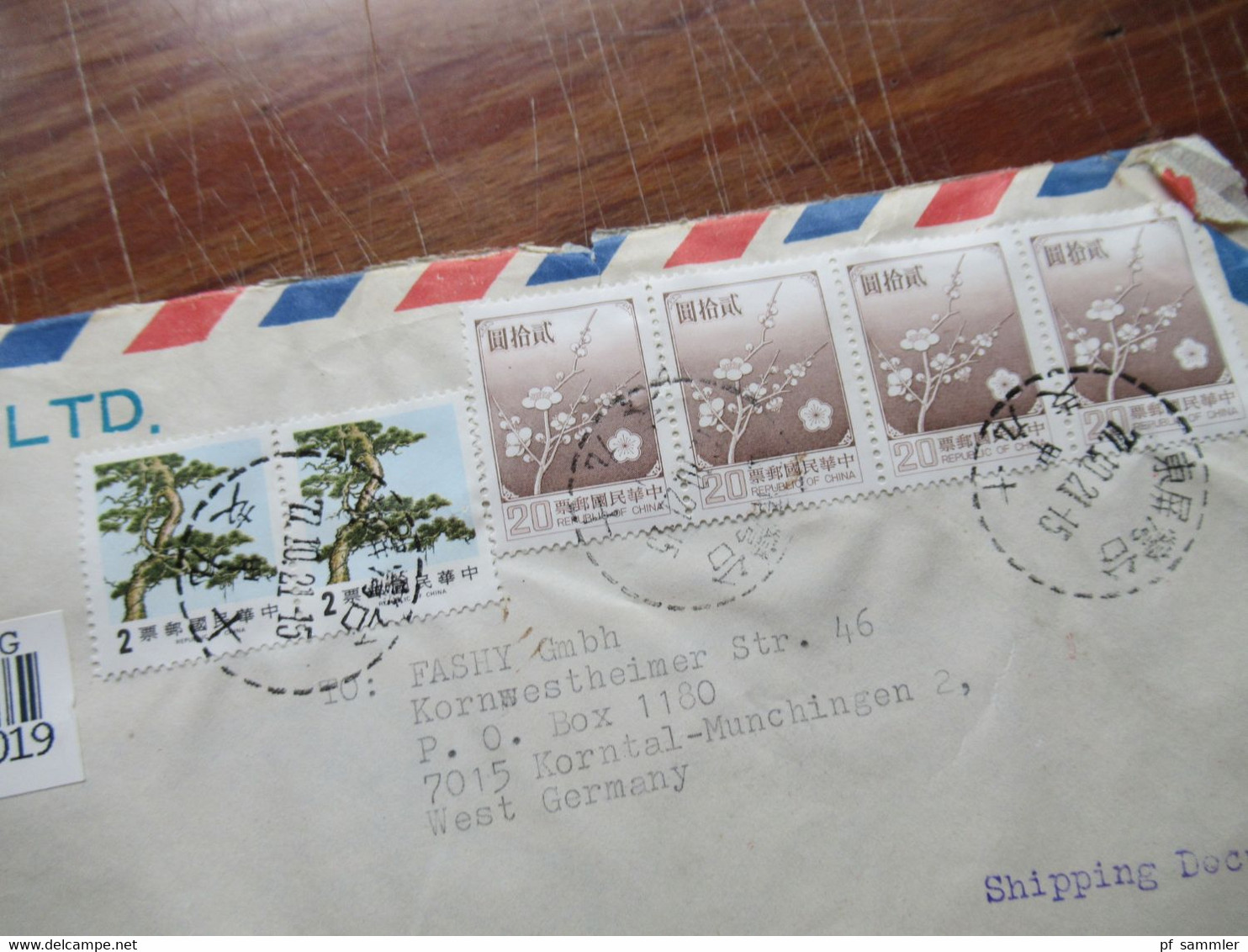 Asien VR China / Taiwan 1980er Jahre kleiner Posten mit 6 Firmenbriefe Air Mail / registered letter