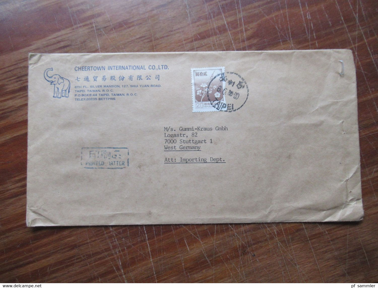 Asien VR China / Taiwan 1980er Jahre kleiner Posten mit 6 Firmenbriefe Air Mail / registered letter